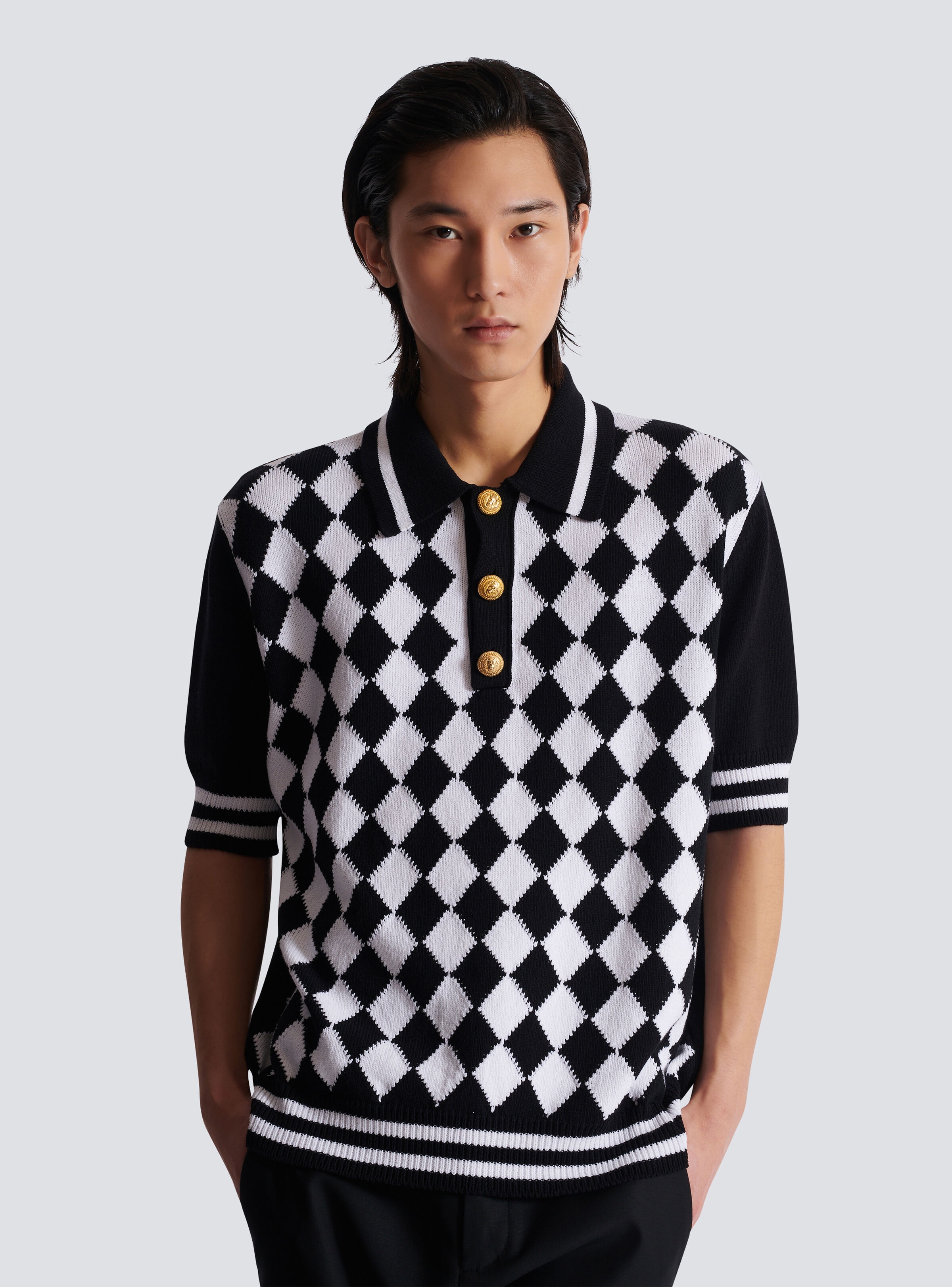 Diamond polo shirt in two-tone cotton - 6