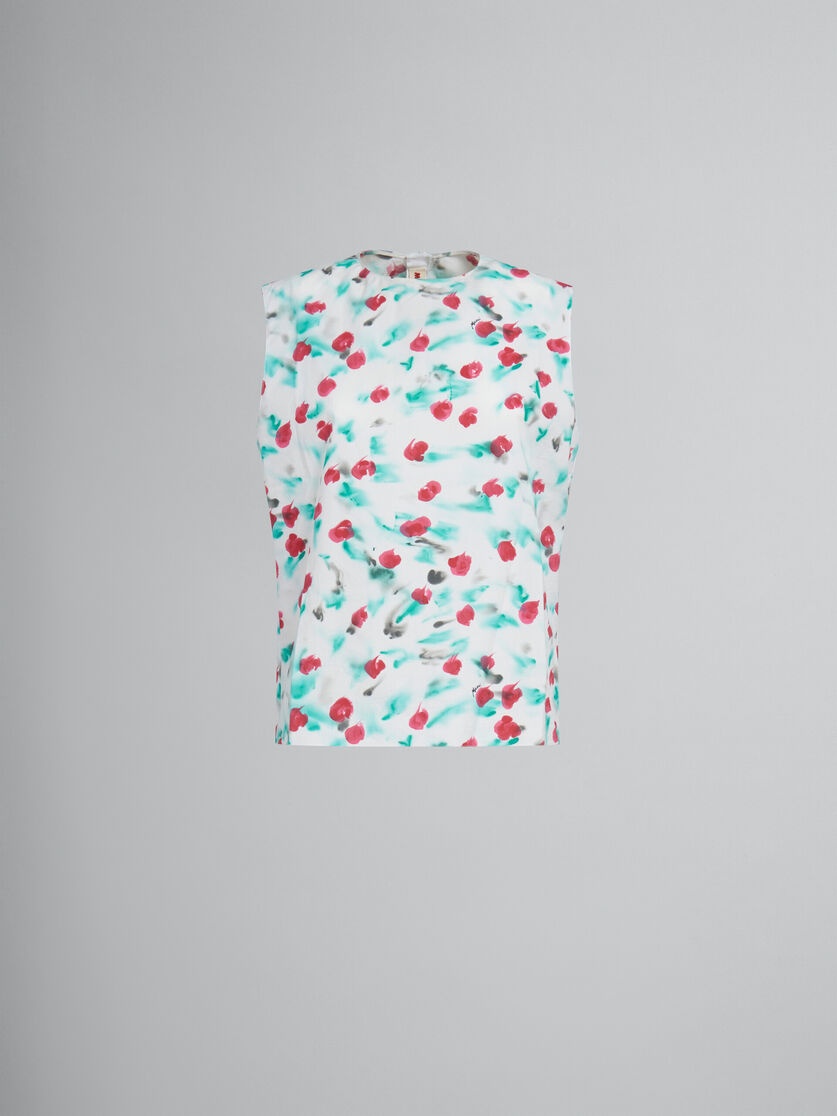 WHITE POPLIN SLEEVELESS TOP WITH REVERIE PRINT - 1