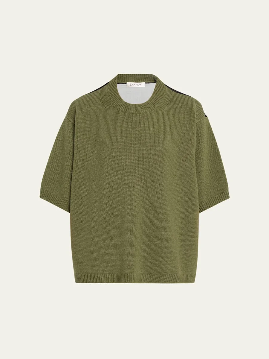 Short-Sleeve Sheer Back Sweater - 1