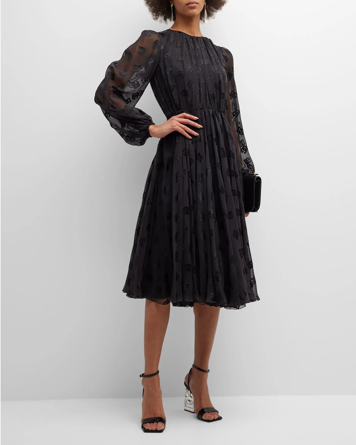 Sheer Midi Dress with Logo Details - 1