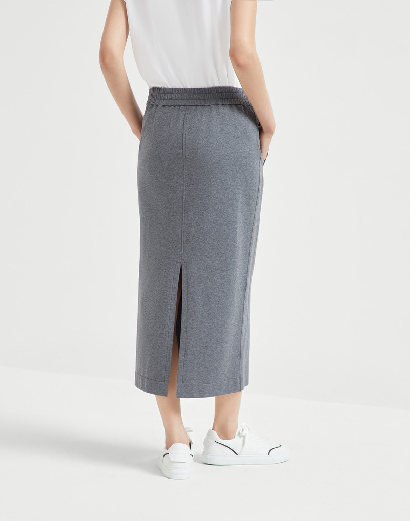 Brunello Cucinelli Stretch cotton lightweight French terry midi track skirt outlook