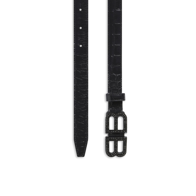 Women's Bb Hourglass Thin Belt Crocodile Embossed With Rhinestones in Black 1