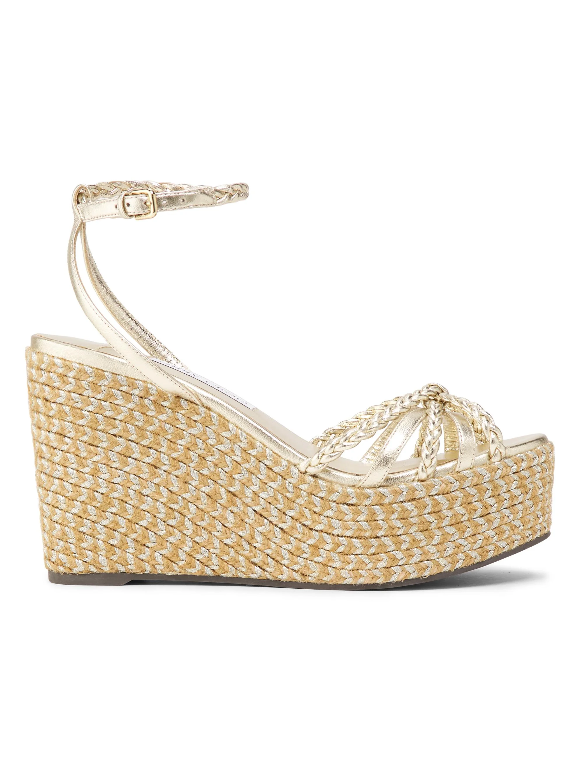 Women's Dree 100MM Metallic Leather Wedge Espadrilles - Soft Gold Mix - 1