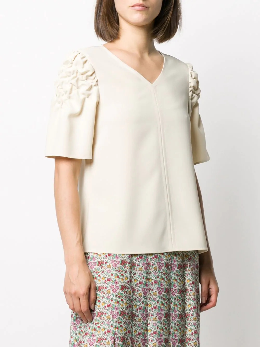 crinkled-shoulder short-sleeve blouse - 3