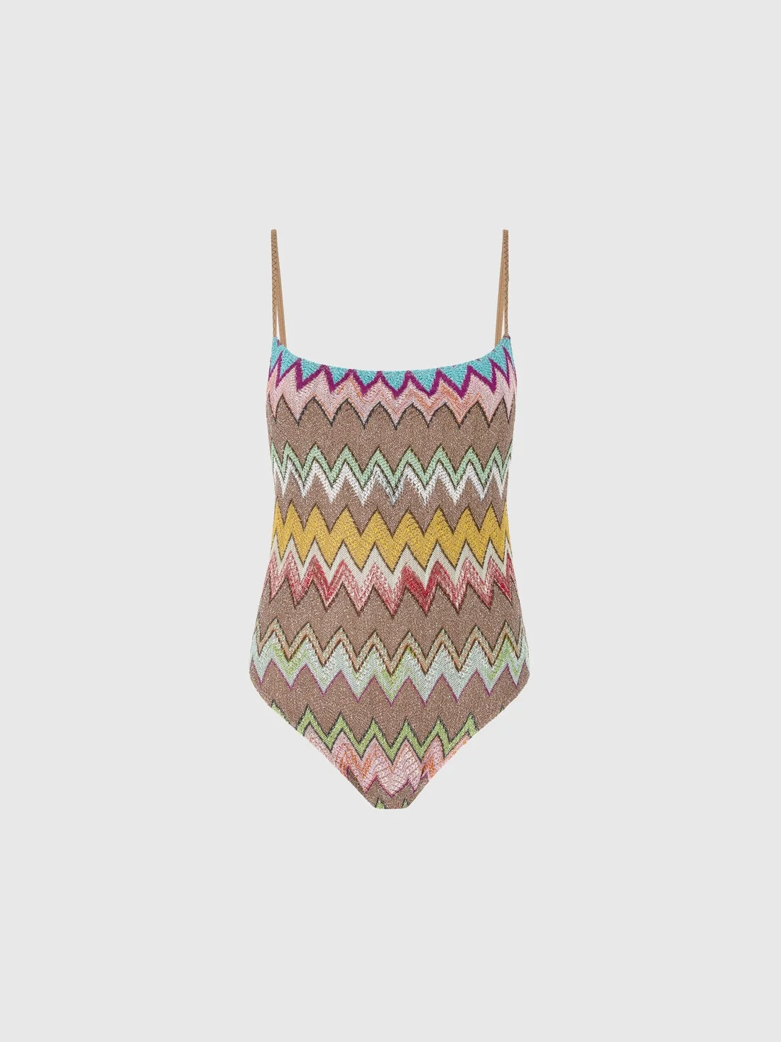 One-piece swimsuit in lamé viscose with macro zigzag pattern - 1
