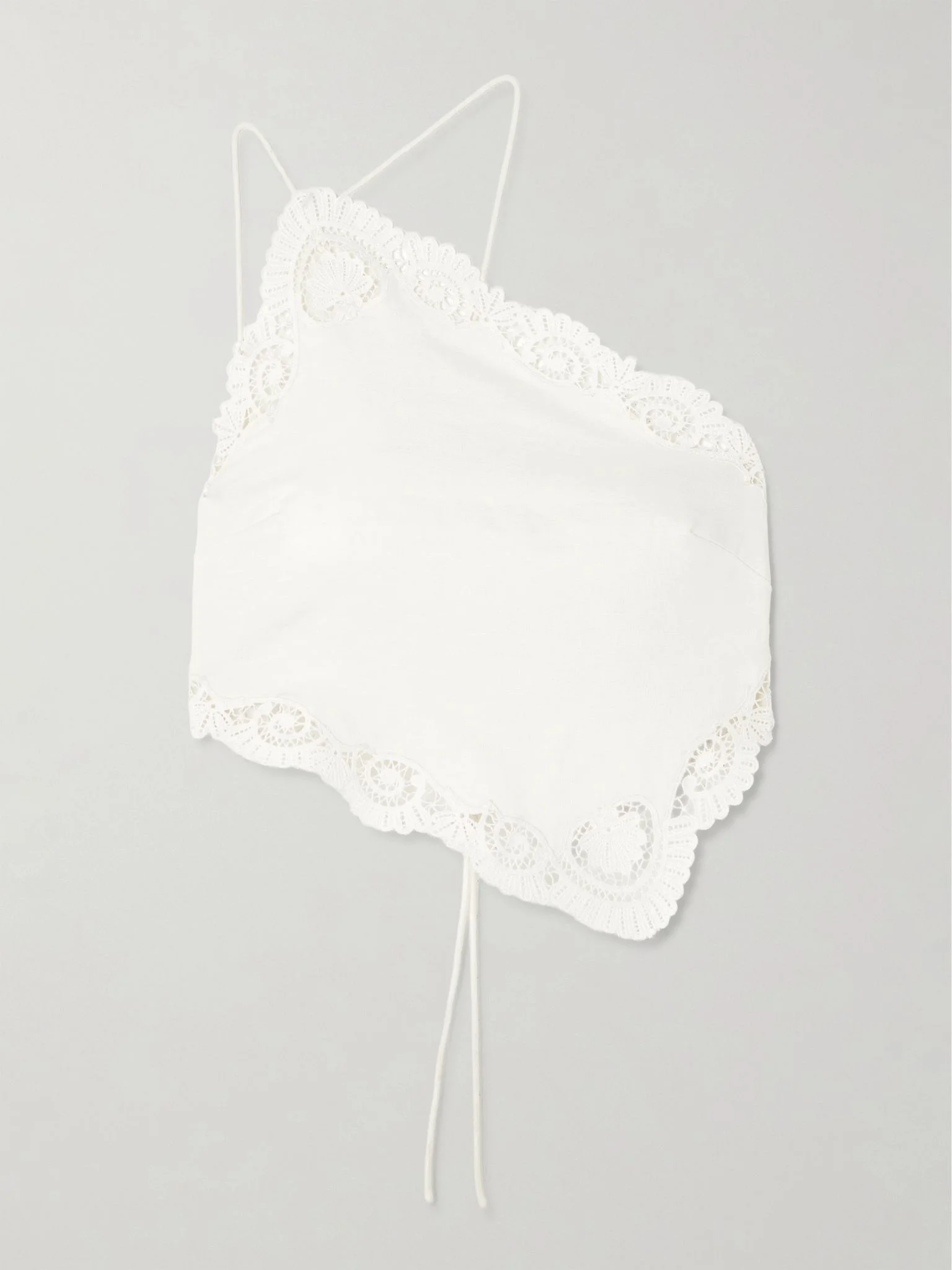 Darya one-shoulder lace-trimmed linen and cotton-blend top Cream - 1
