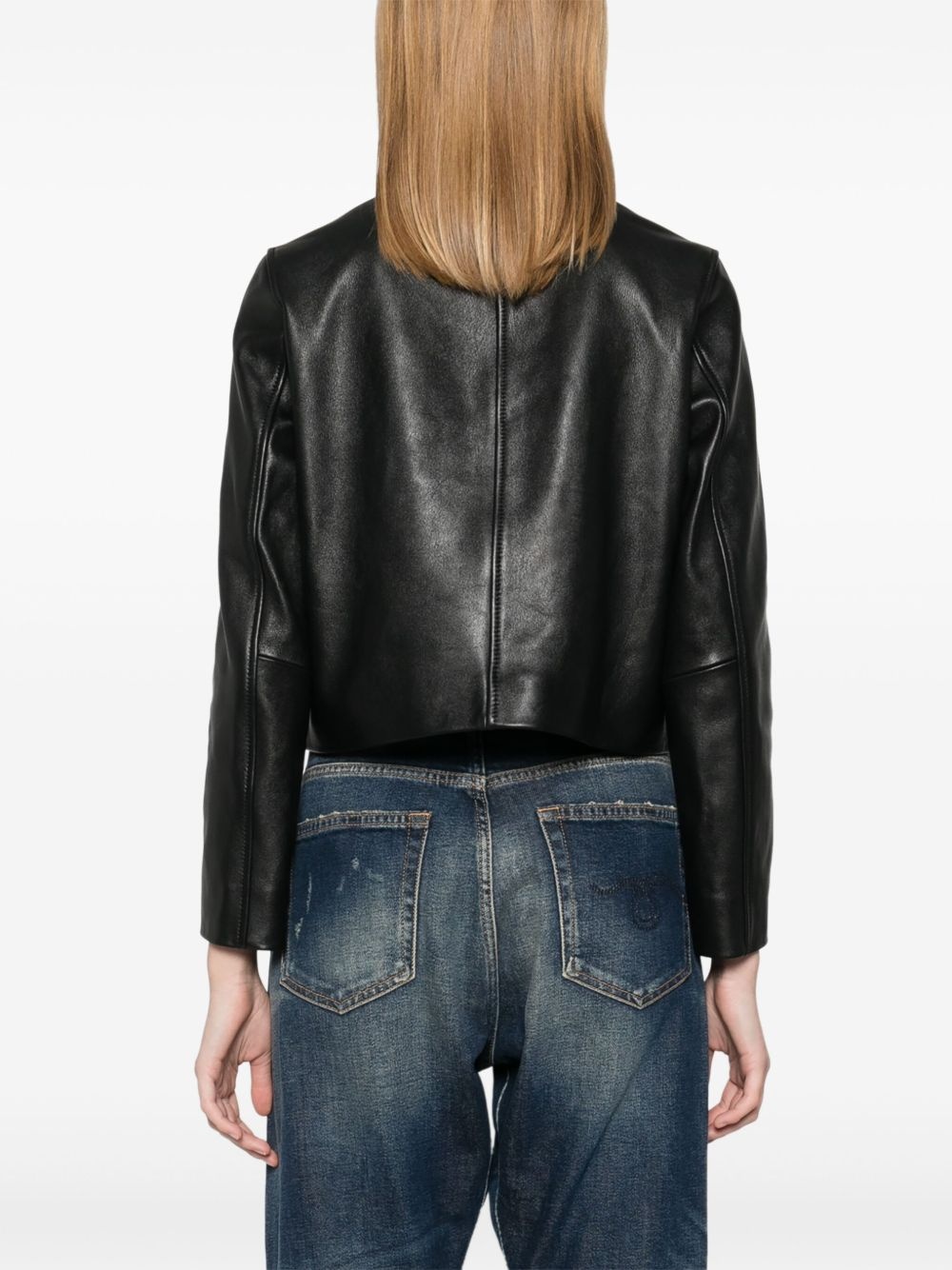 cropped leather jacket - 4