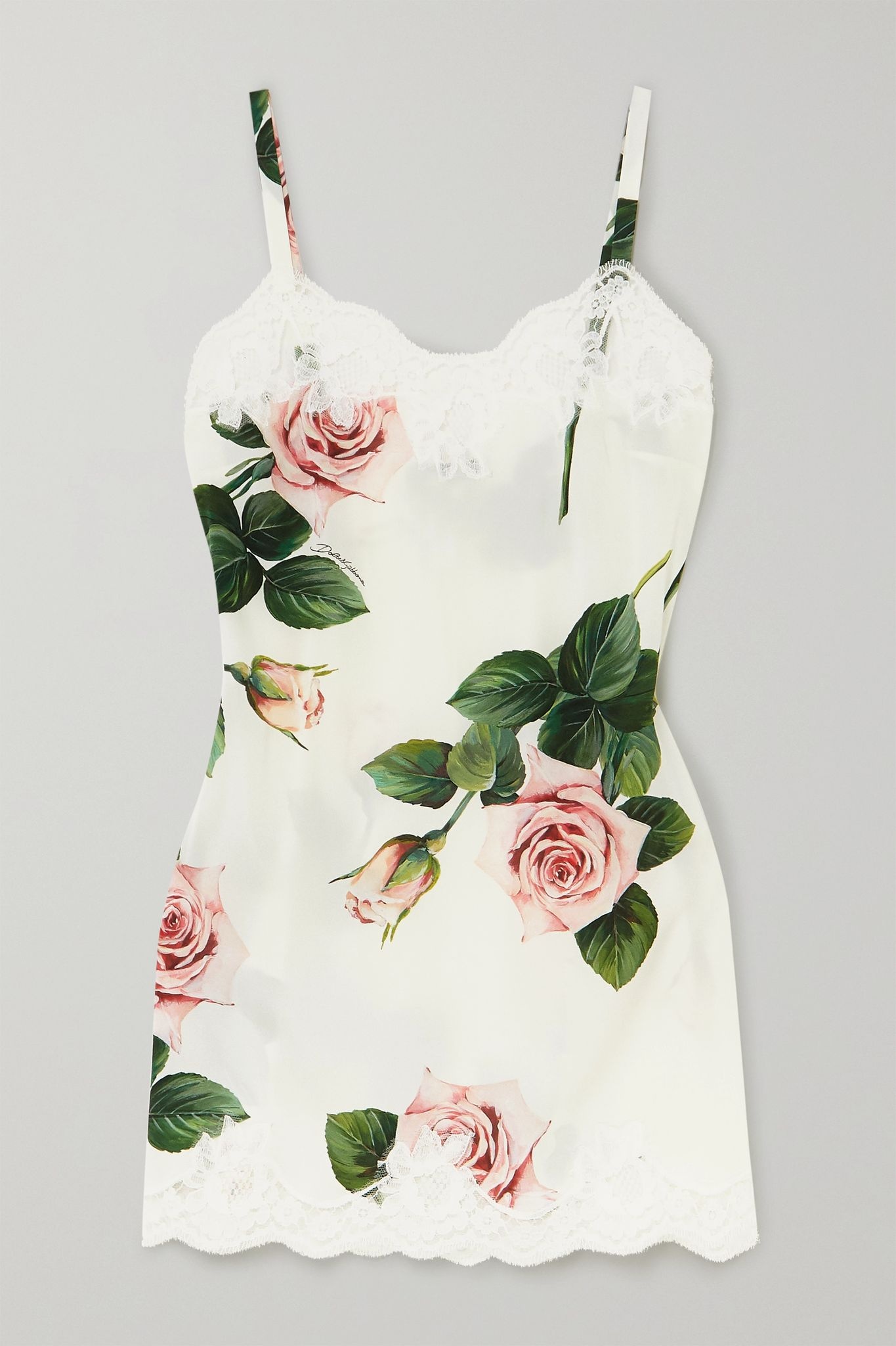 Lace-trimmed floral-print silk-blend chemise - 1