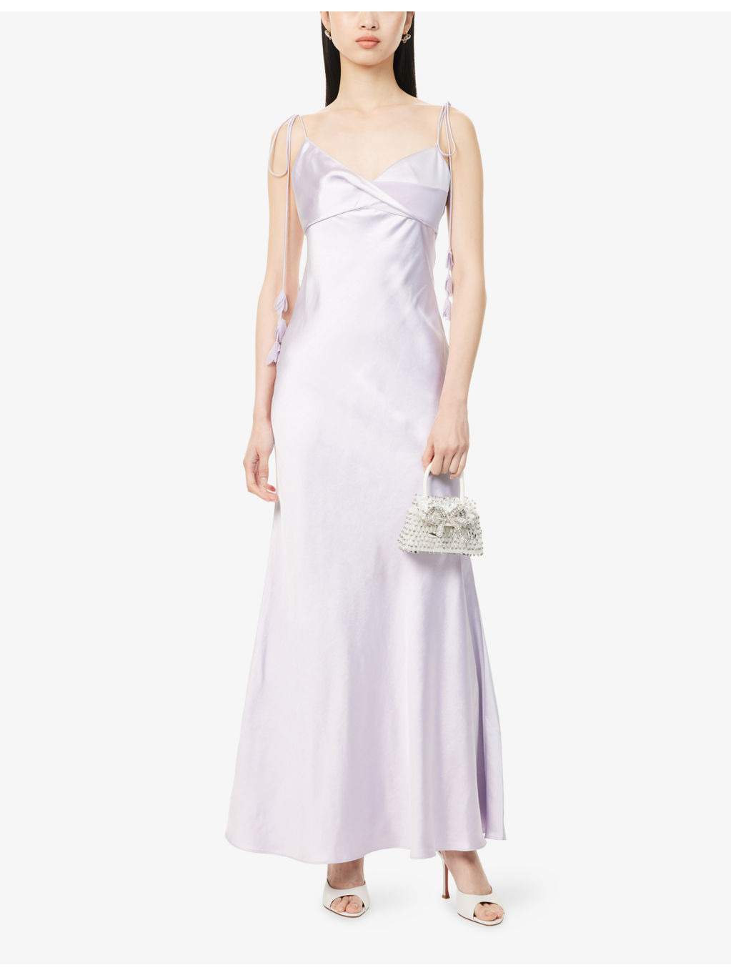 Flower-Embellished Satin Maxi Dress - 2