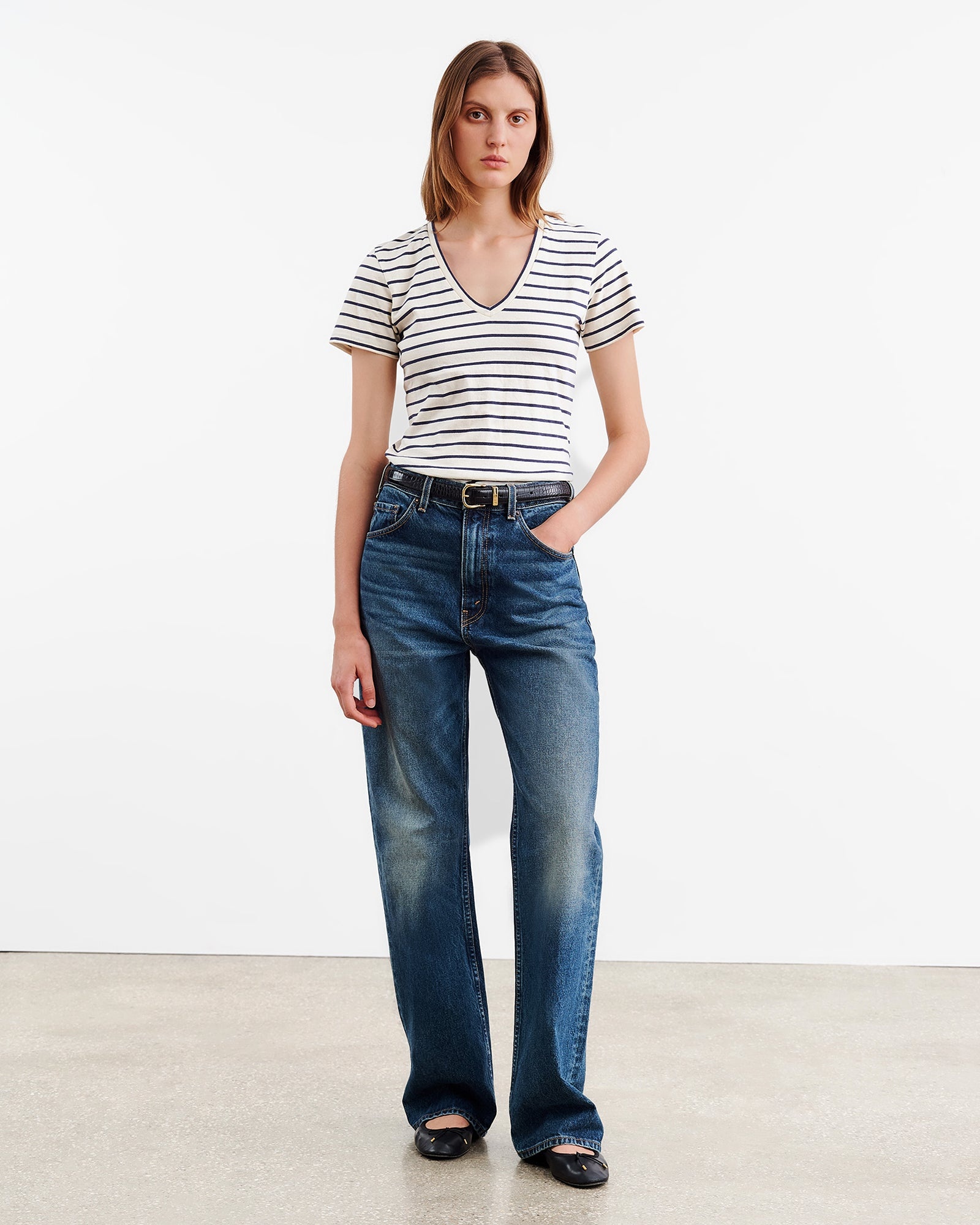 STRIPED CAROL VNECK TEE SHIRT - 4