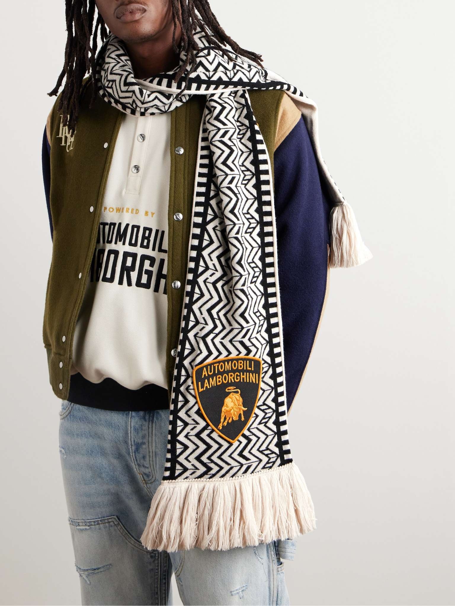 + Lamborghini Logo-Applquéd Fringed Merino Wool-Blend Scarf - 2