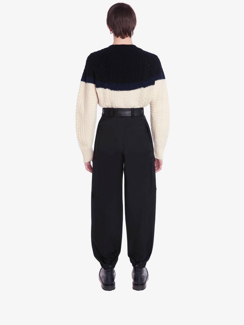 Bi-colour Aran Knit Jumper in Ivory/black - 4