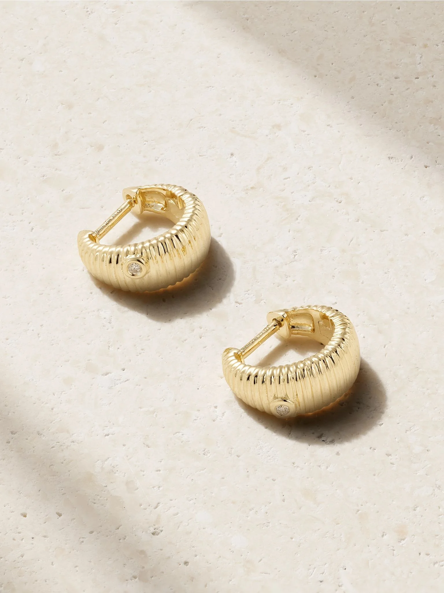 9-karat gold diamond hoop earrings Gold - 1