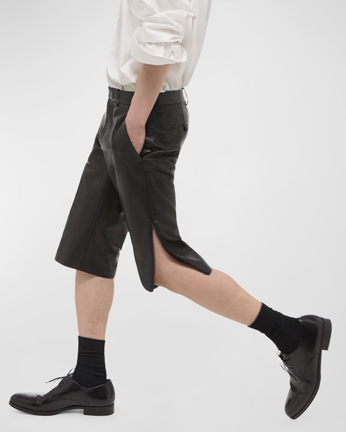 Men's Nappa Leather Zip-Hem Shorts - 5