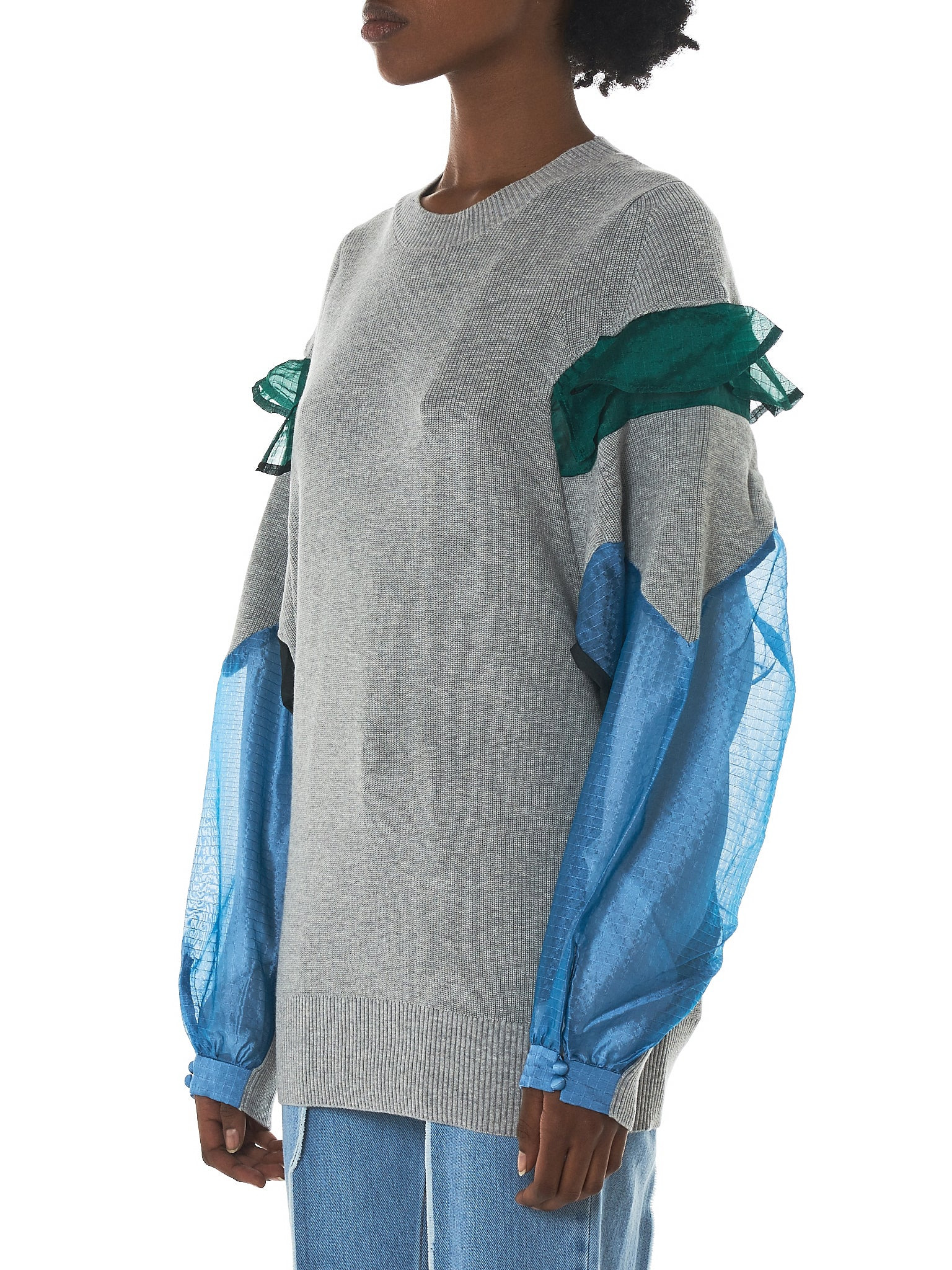 Ruffled Panel Crewneck Pullover - 2