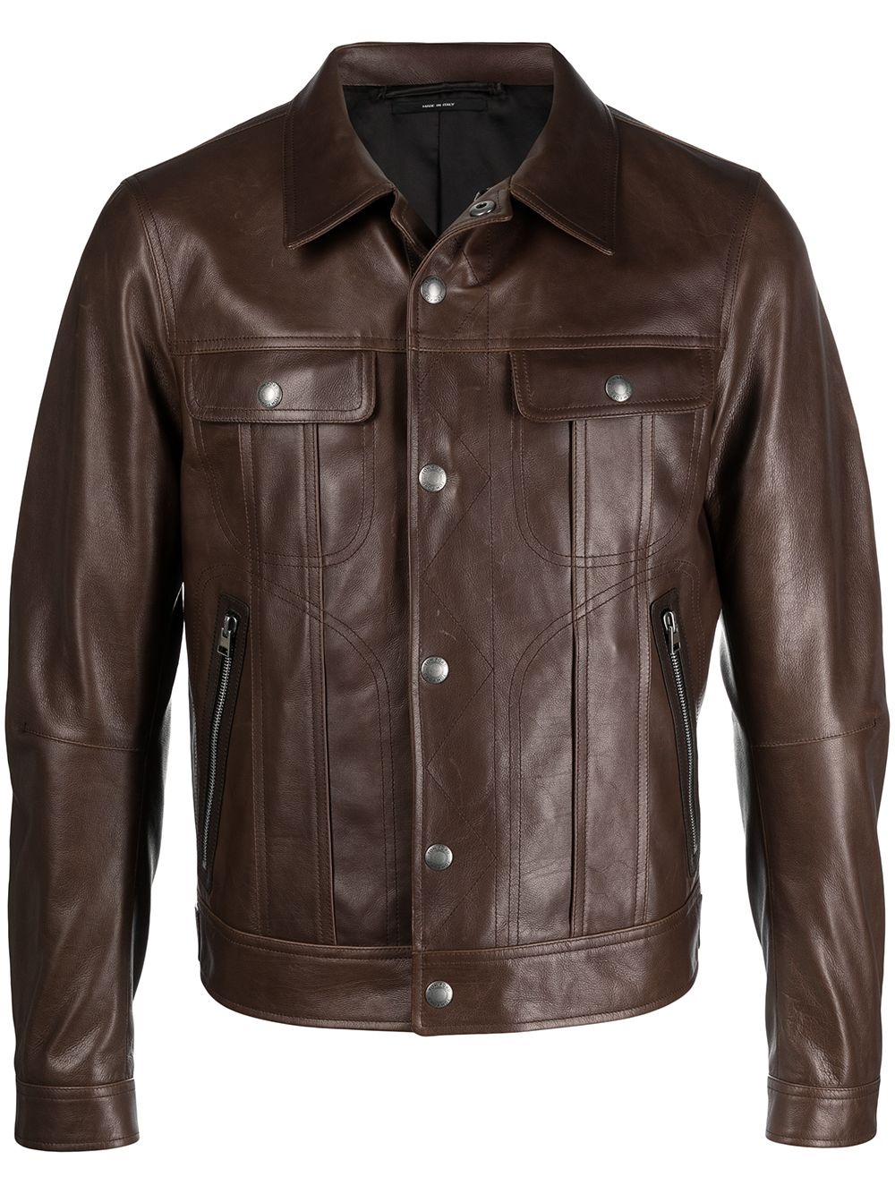 glossed leather jacket - 1