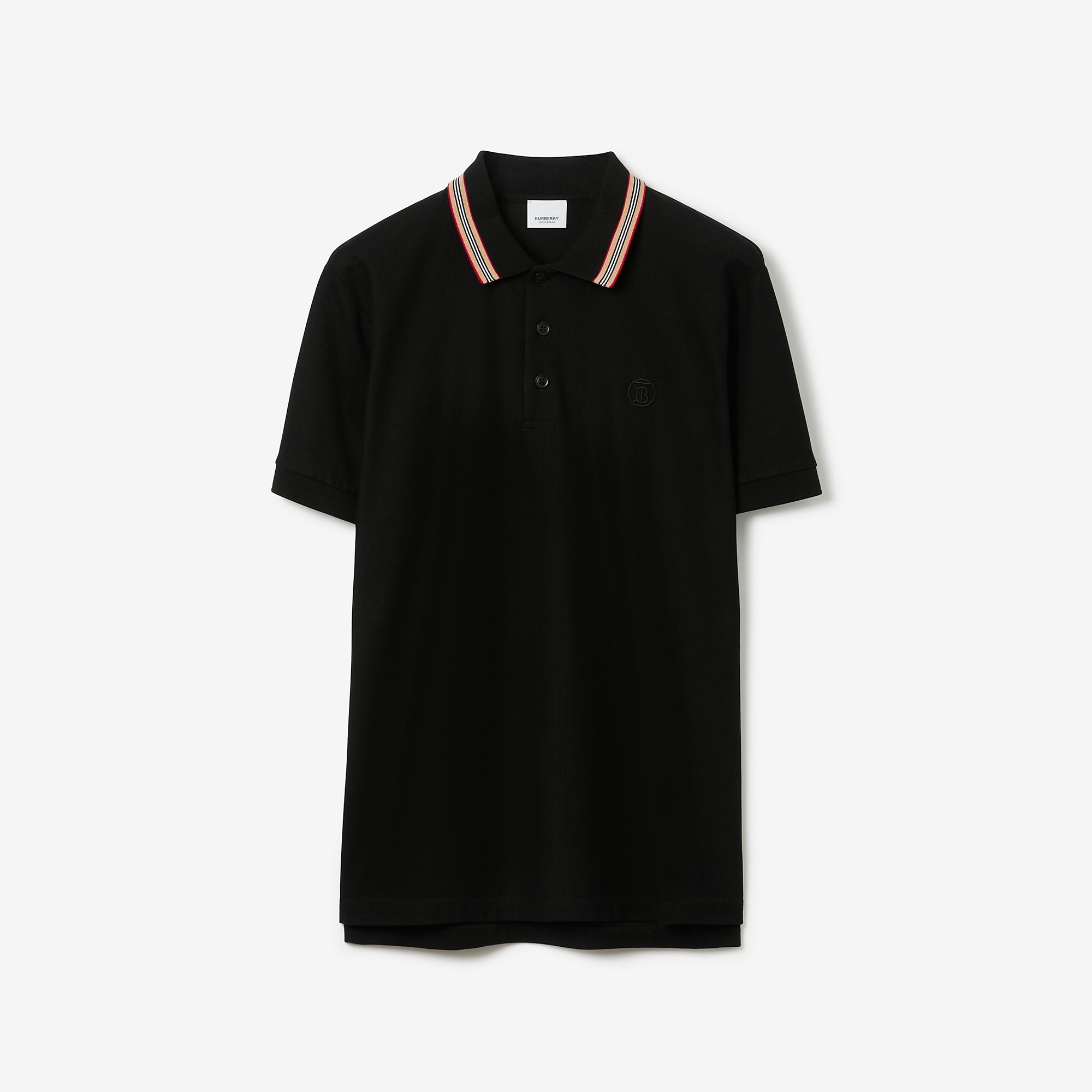 Icon Stripe Collar Cotton Piqué Polo Shirt - 1