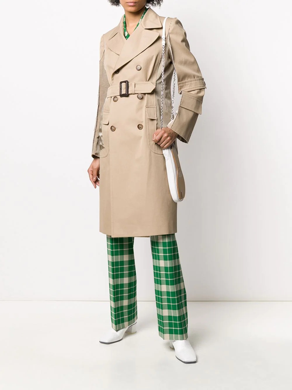 raw trim belted trench coat - 2