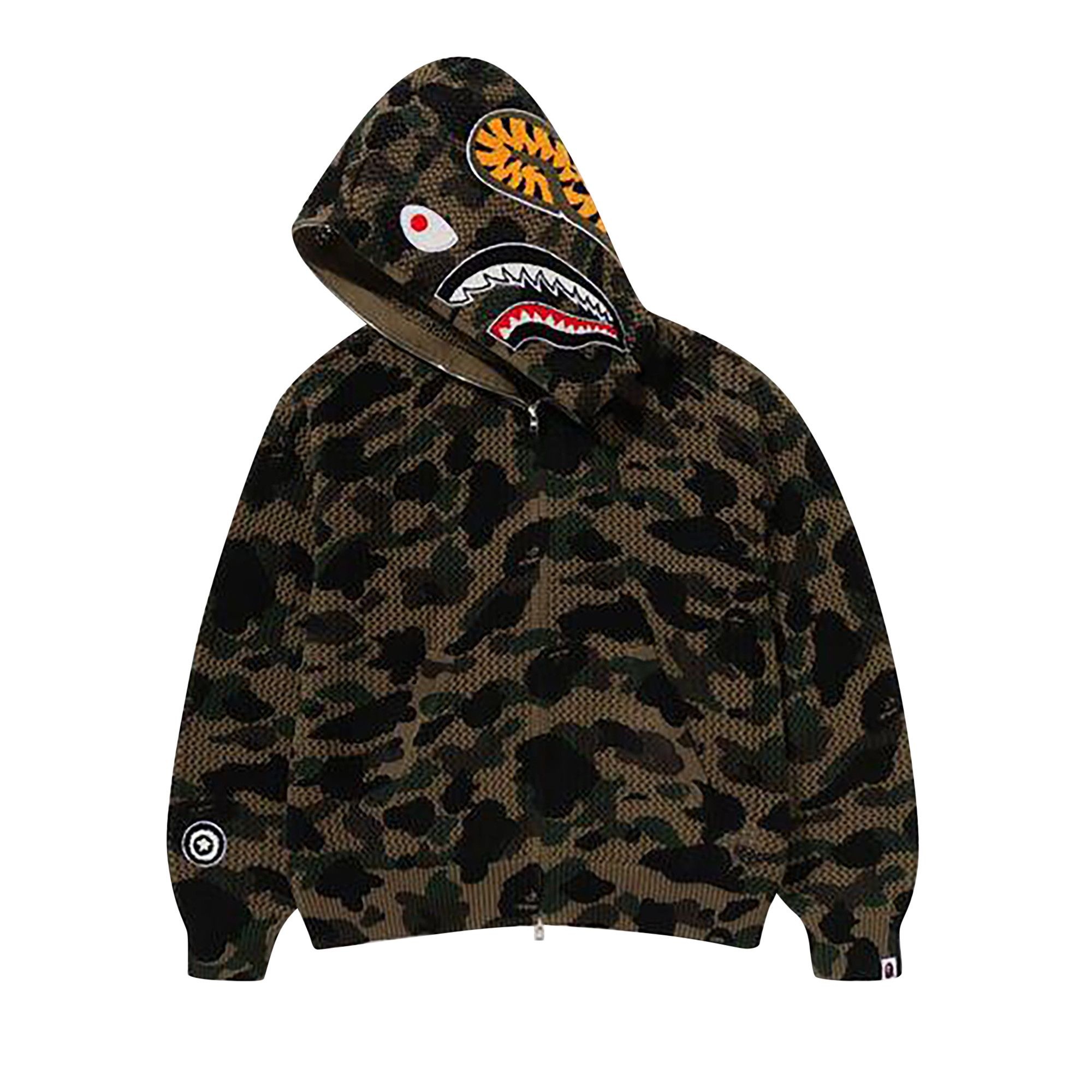 BAPE 1st Camo Crochet Shark Full Zip Hoodie 'Green' - 2