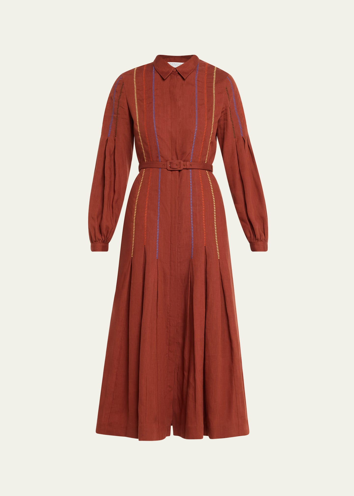 Aleka Pleated Linen Long-Sleeve Midi Shirtdress - 1