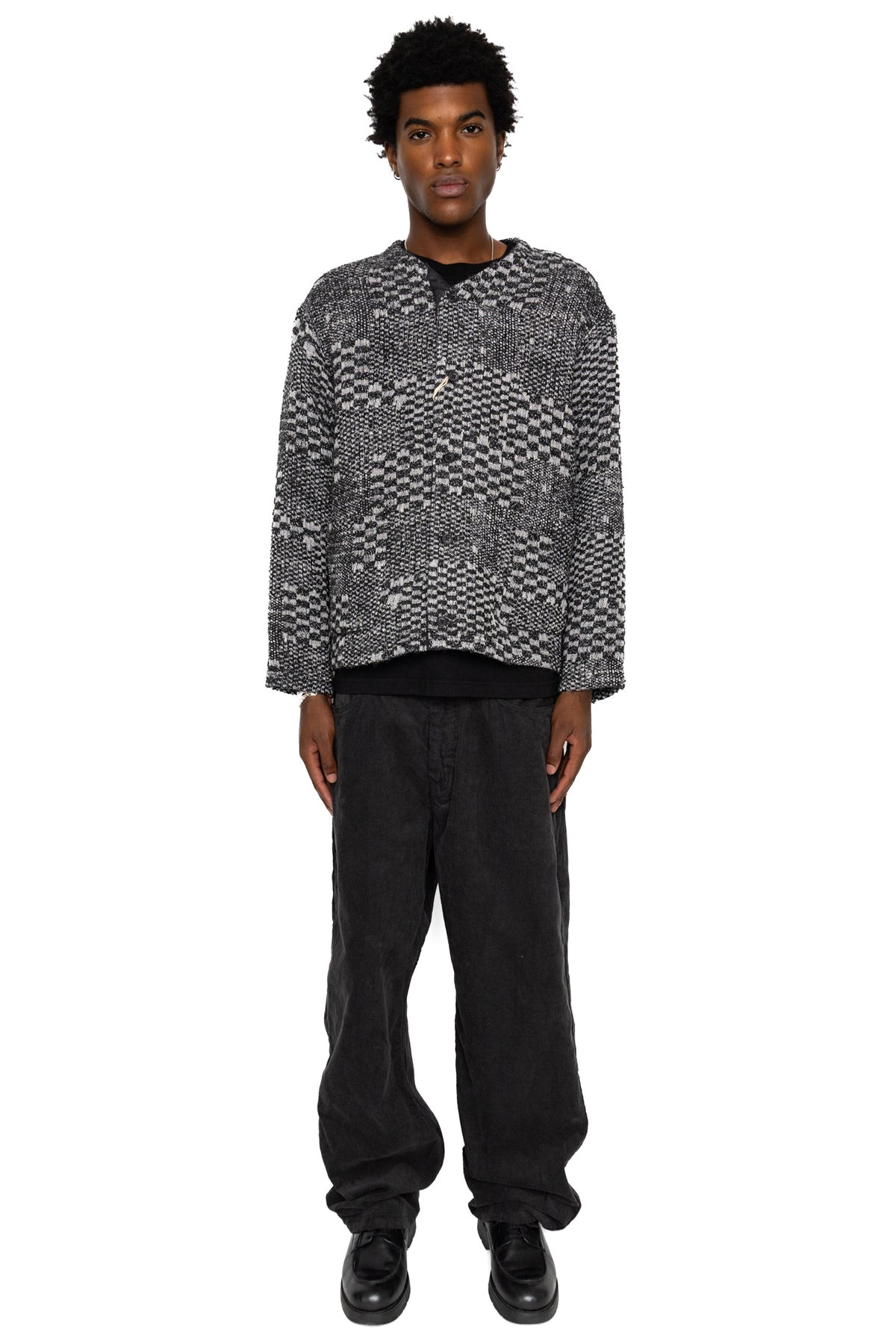 Knit Cardigan Block Jacquard - Black/White - 2