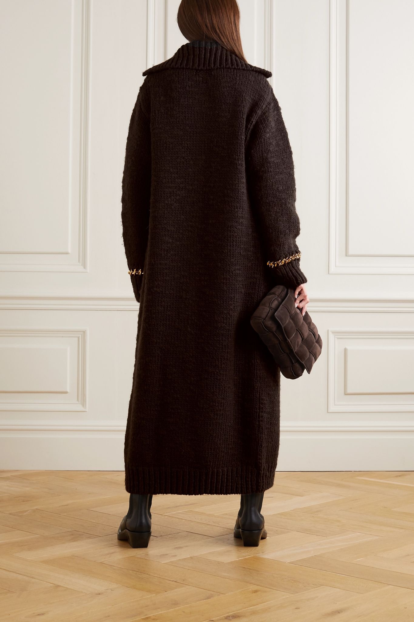 Chain-embellished wool-blend coat - 3