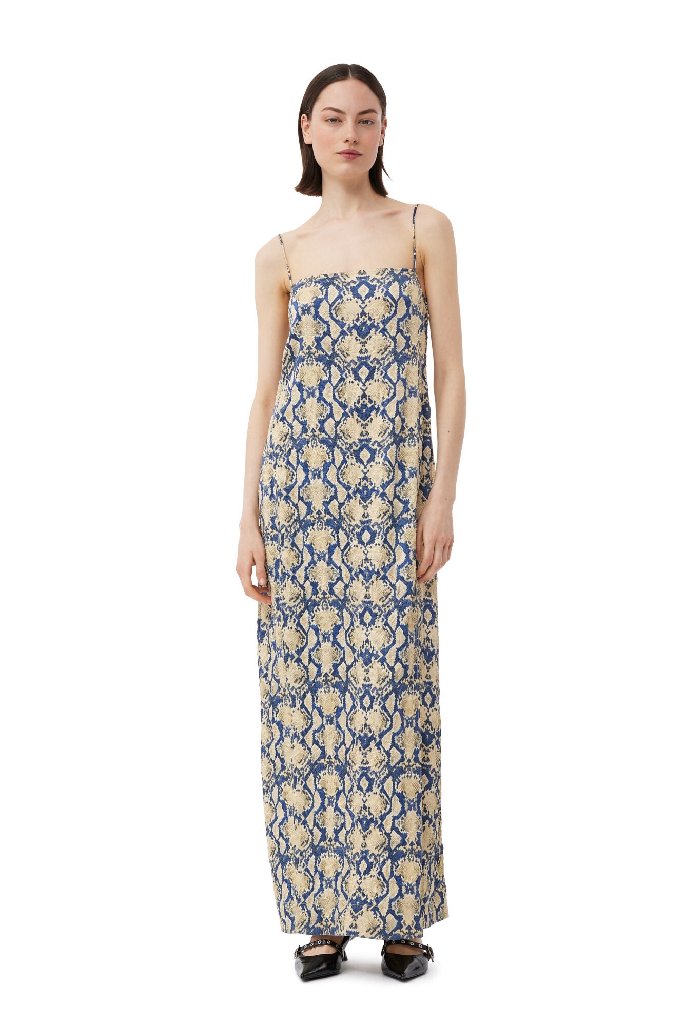 SNAKE PRINTED CRINKLED SATIN MIDI SLIP DRESS - 3