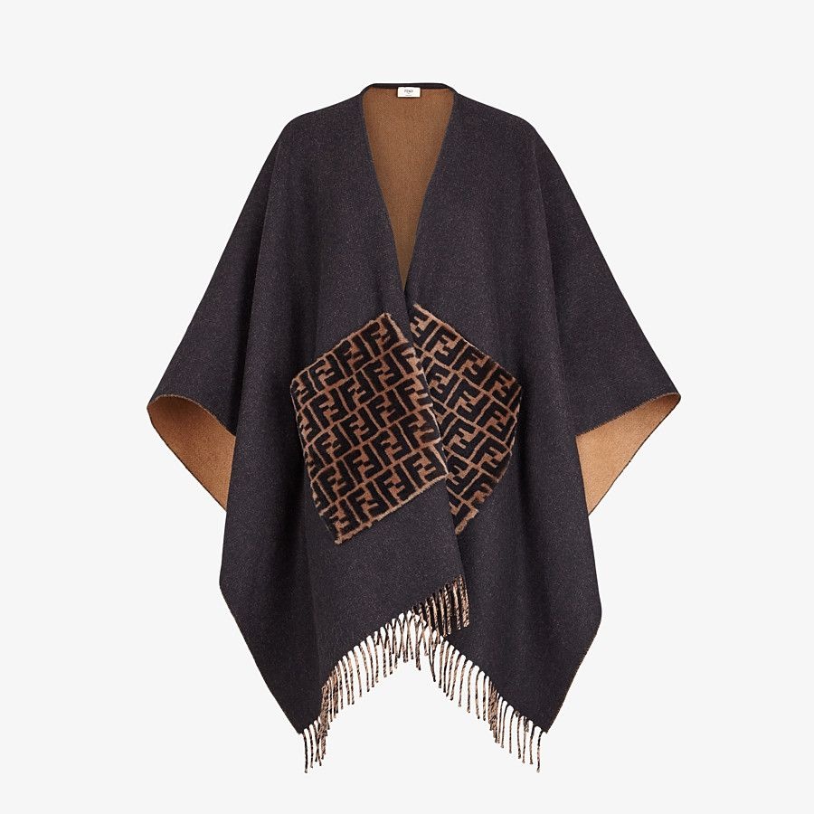 Black cashmere and wool poncho - 1