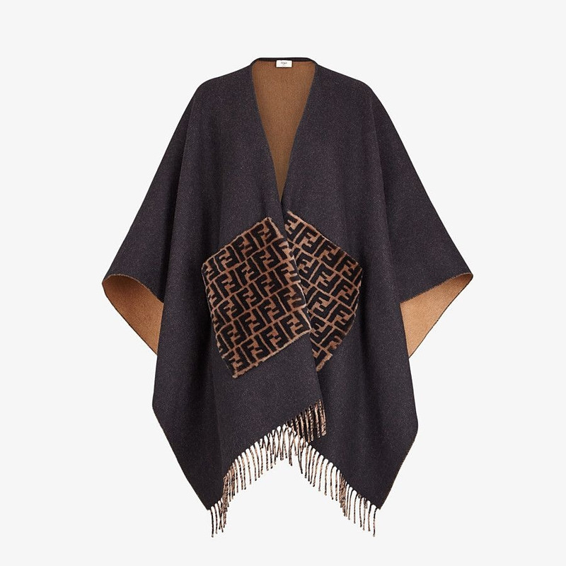 Black cashmere and wool poncho 1
