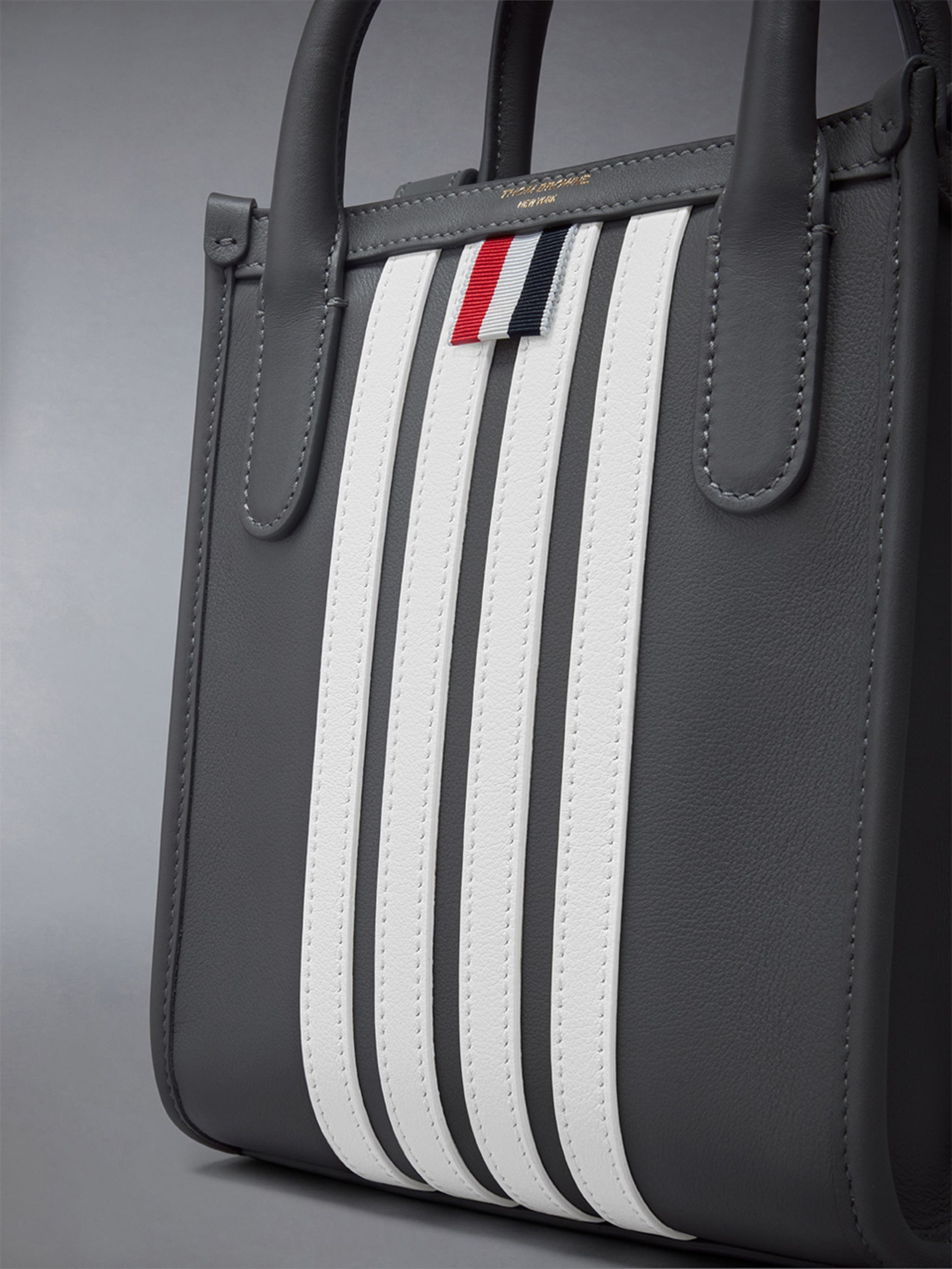 Vertical Mini Tote W/ 4 Bar Stripes in Smooth Calf - 5