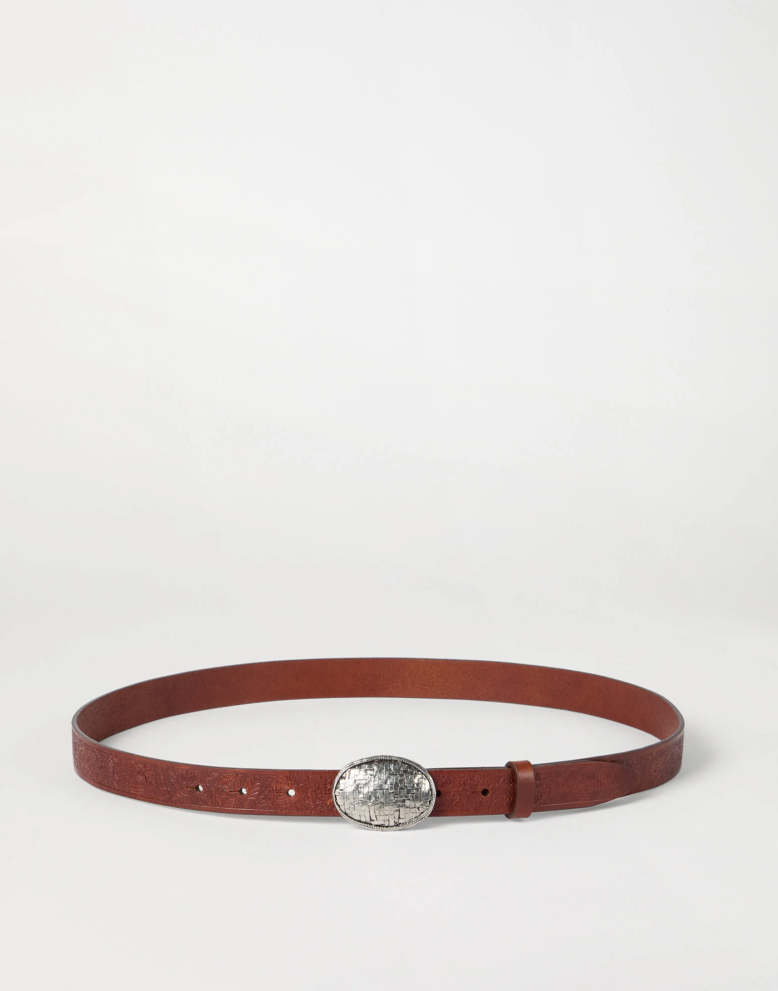 Leaf motif calfskin belt with braided metal buckle - 1