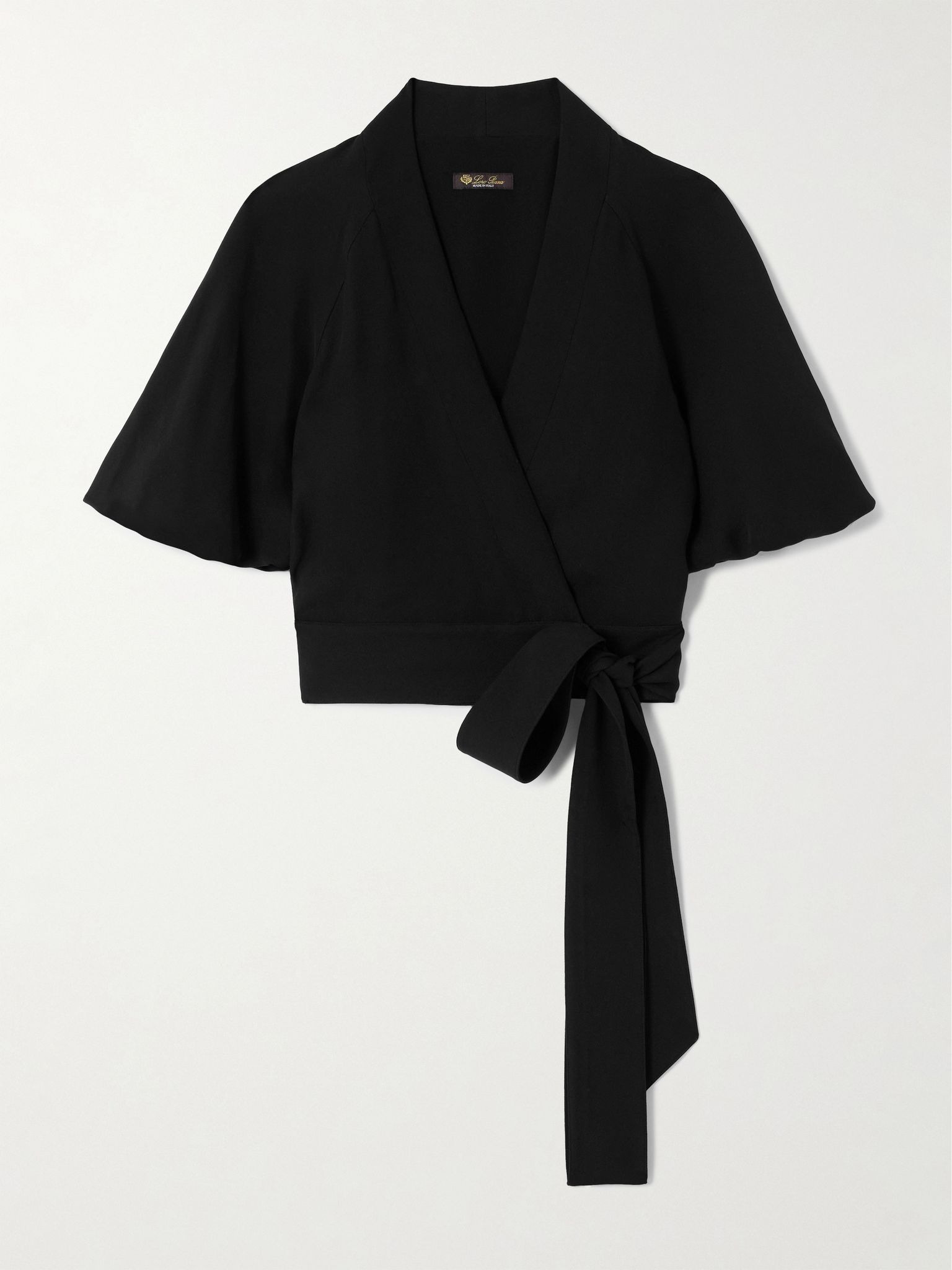 Clancy cropped silk-cady wrap shirt Black - 1