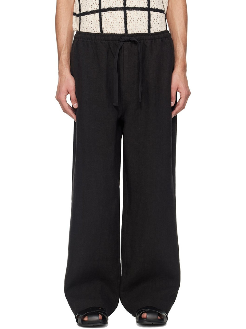 Black Wide Leg Linen Trousers - 1