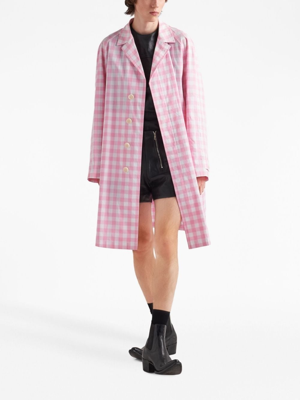 gingham-check cotton coat - 2