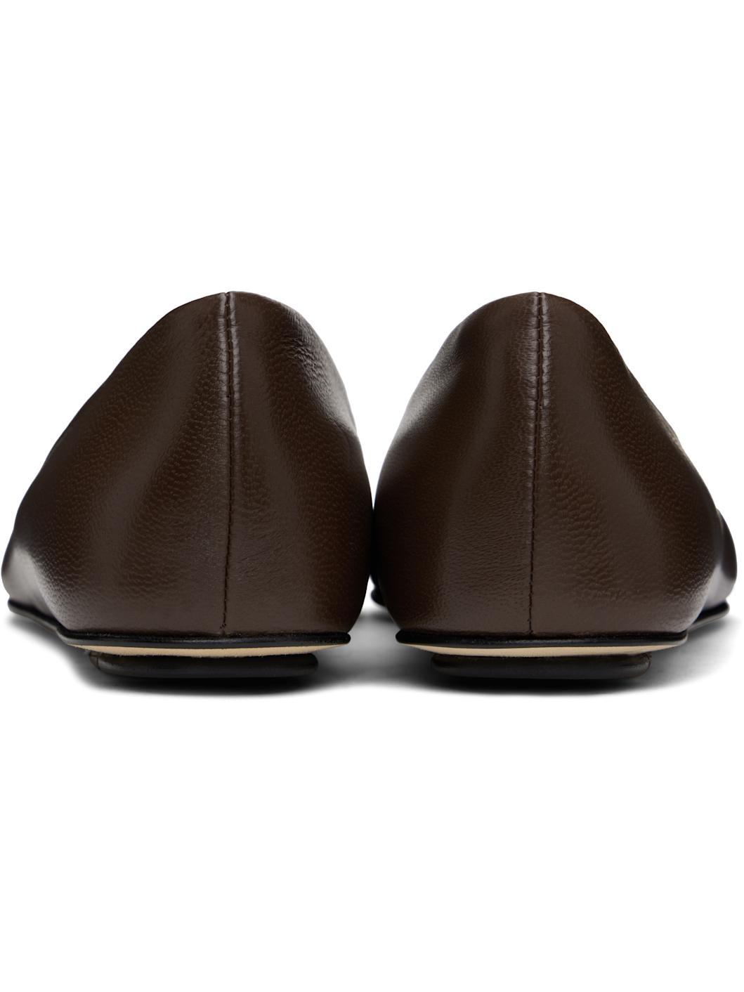 Brown Nappa Leather Ballerina Flats - 2