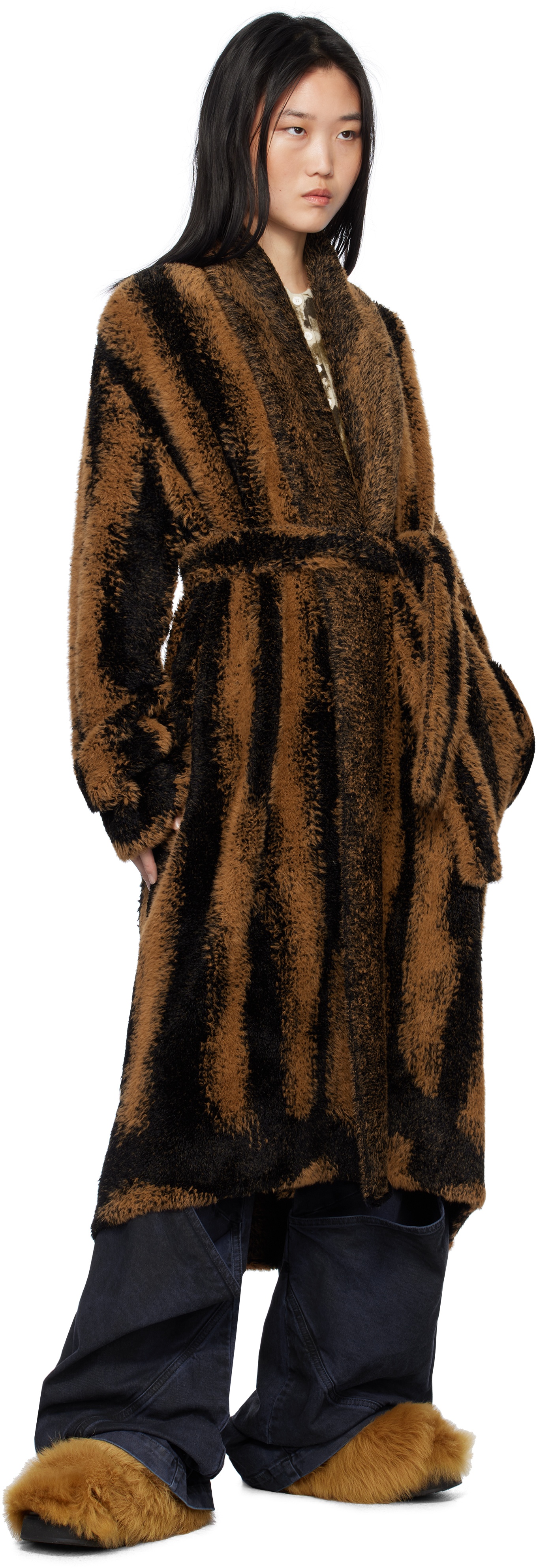 Brown Belted Faux-Fur Coat - 4