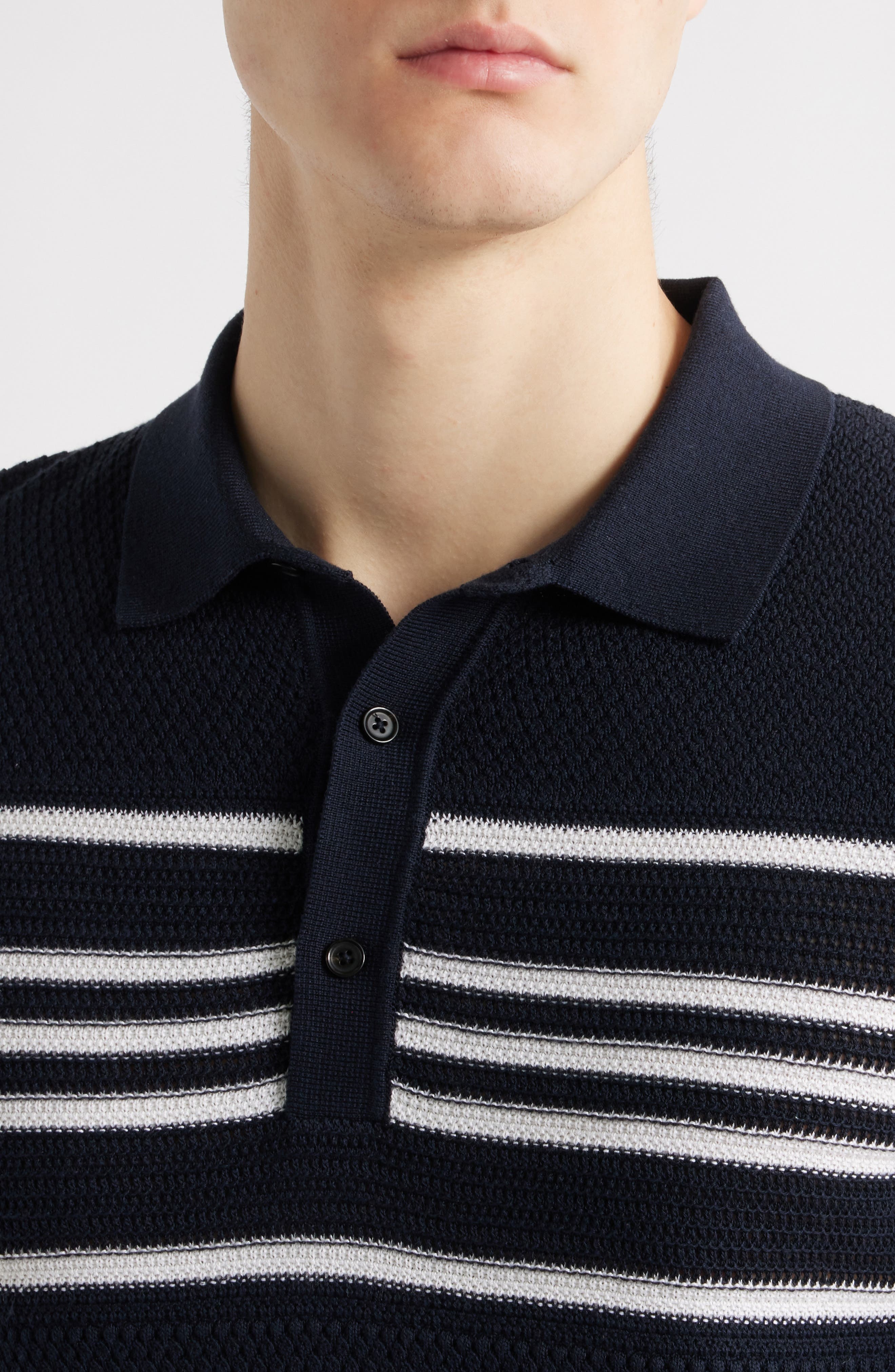 BOSS Jiuseppe Silk & Cotton Polo in Dark Blue at Nordstrom - 4