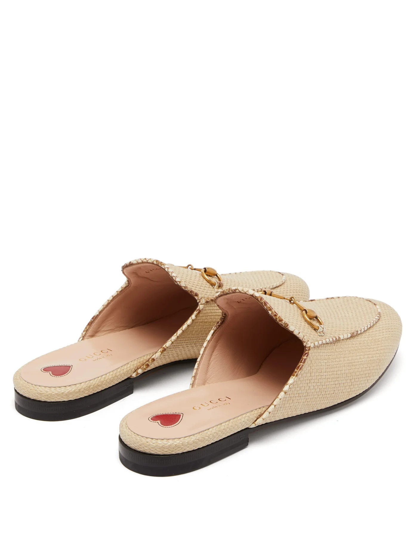 Princetown raffia & leather backless loafers - 4