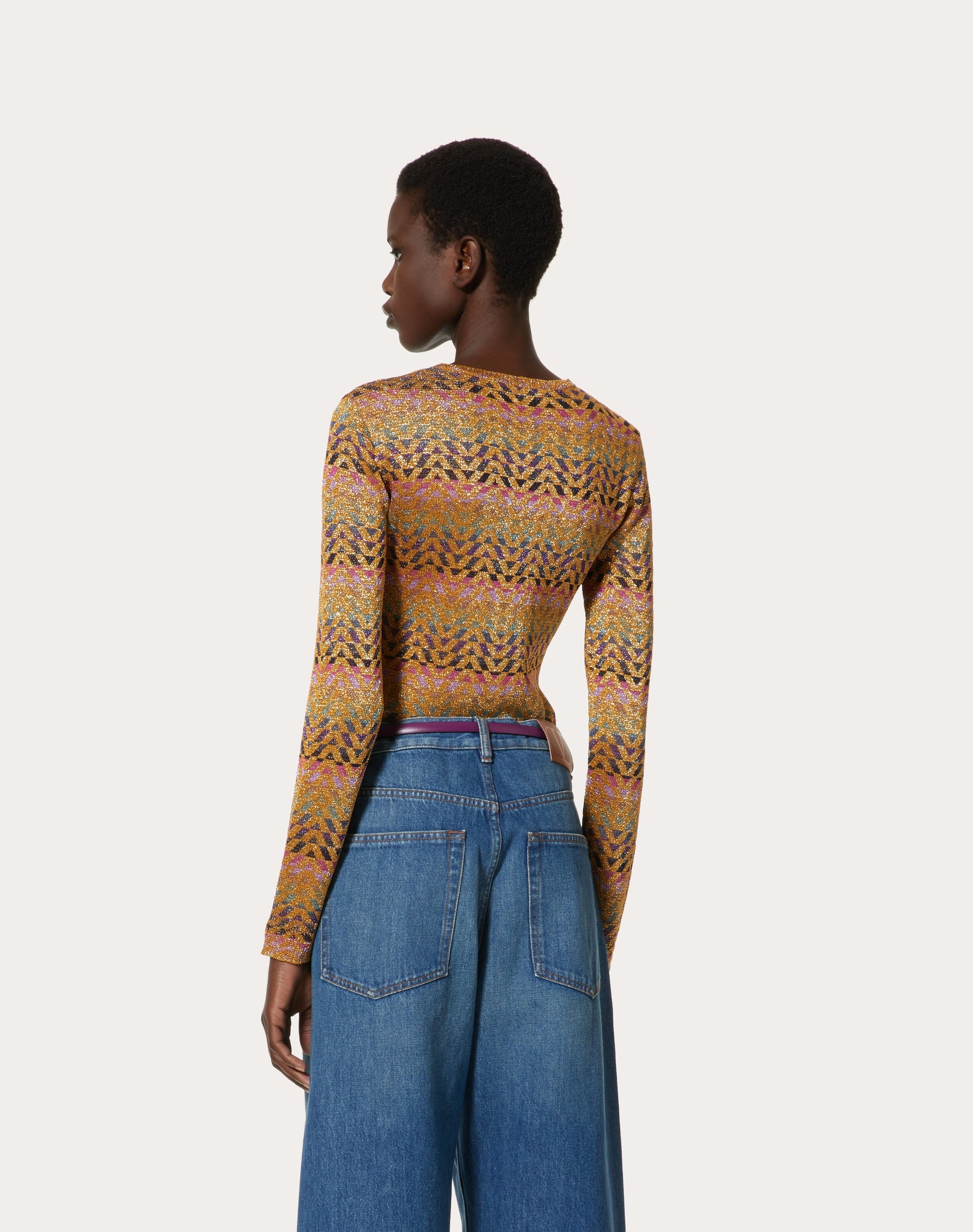 OPTICAL VALENTINO LUREX JACQUARD SWEATER - 4