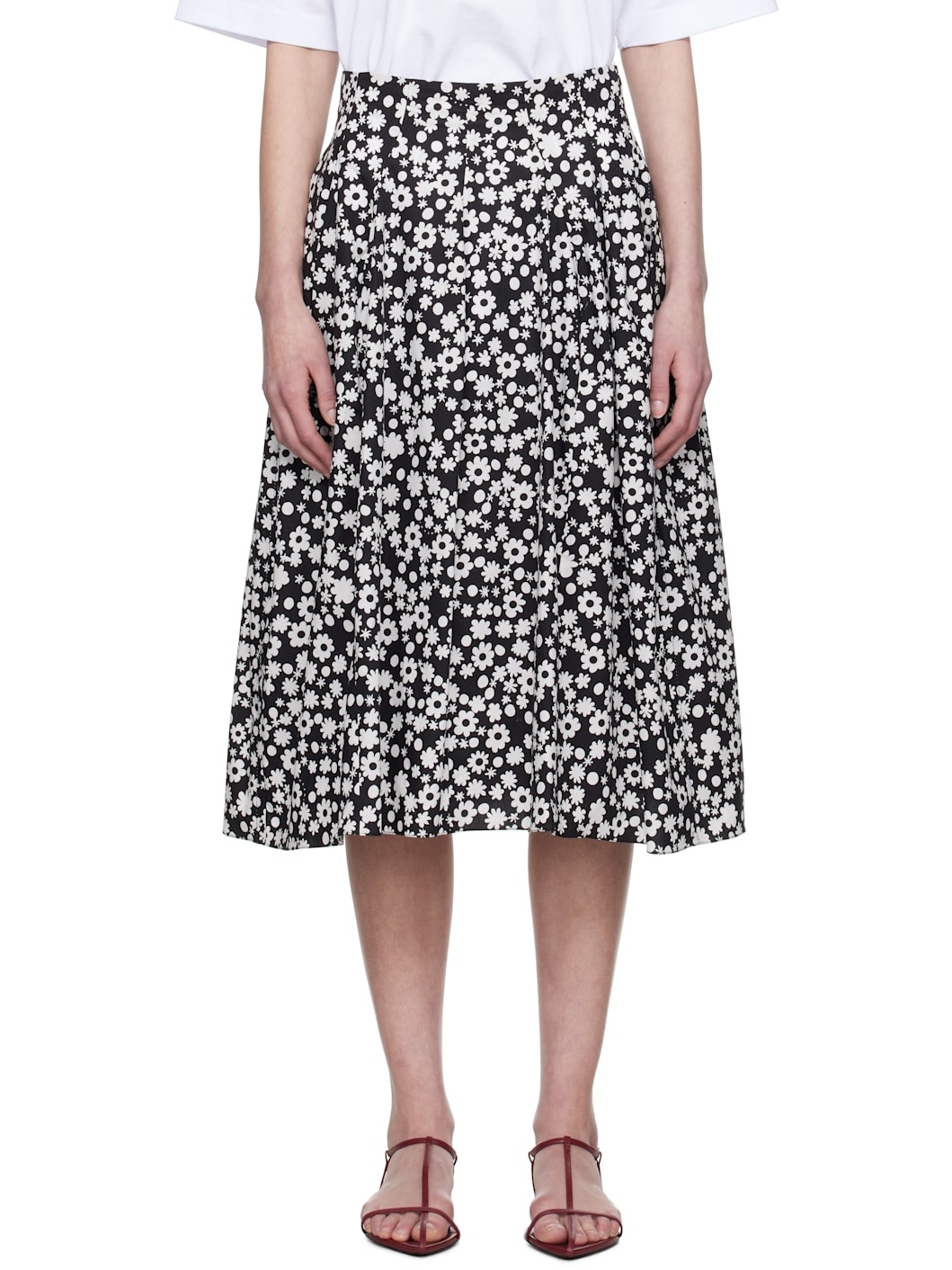 Black Poplin Pop Fields Midi Skirt - 1