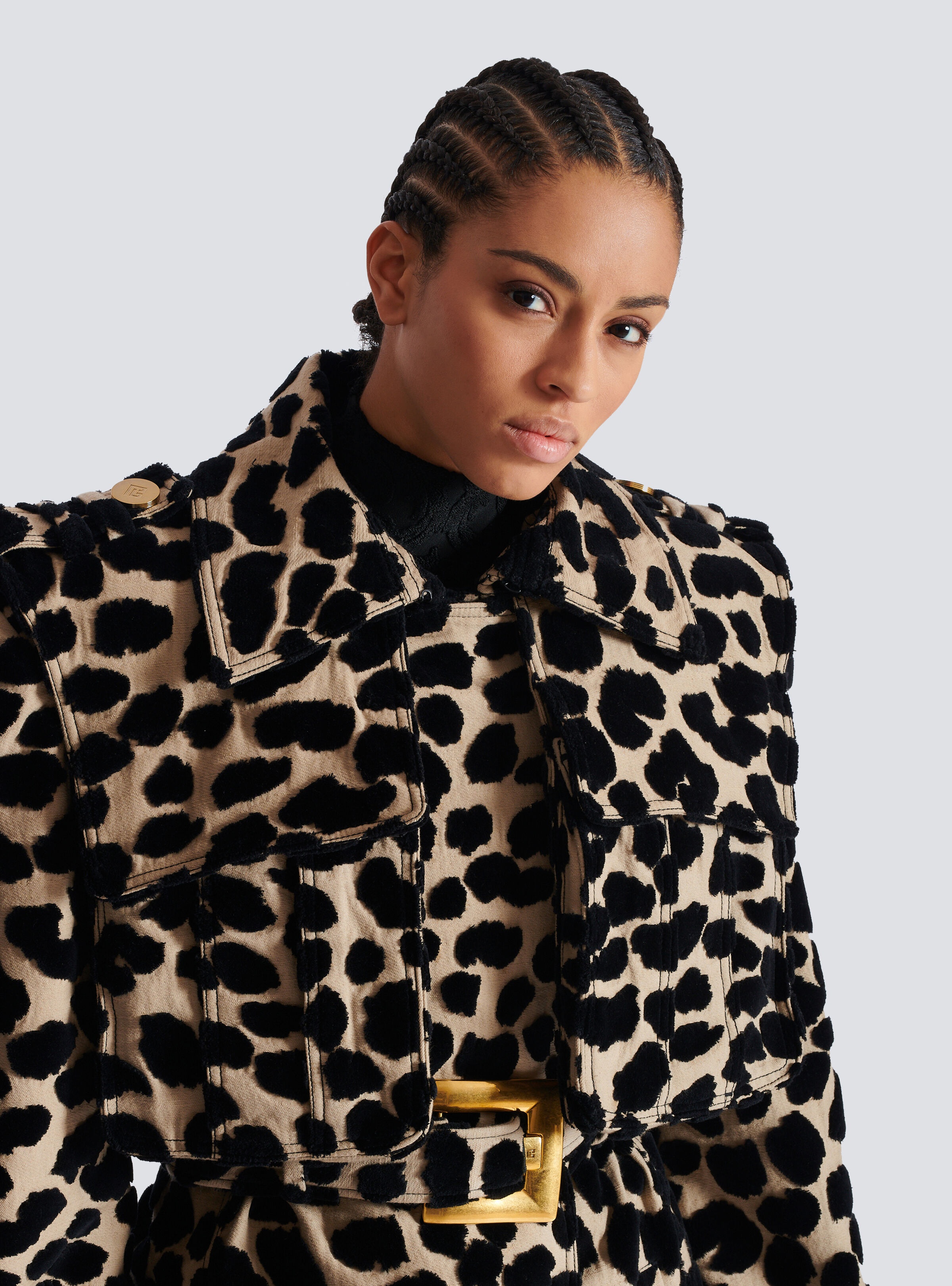 Leopard print jacquard belted trench - 7