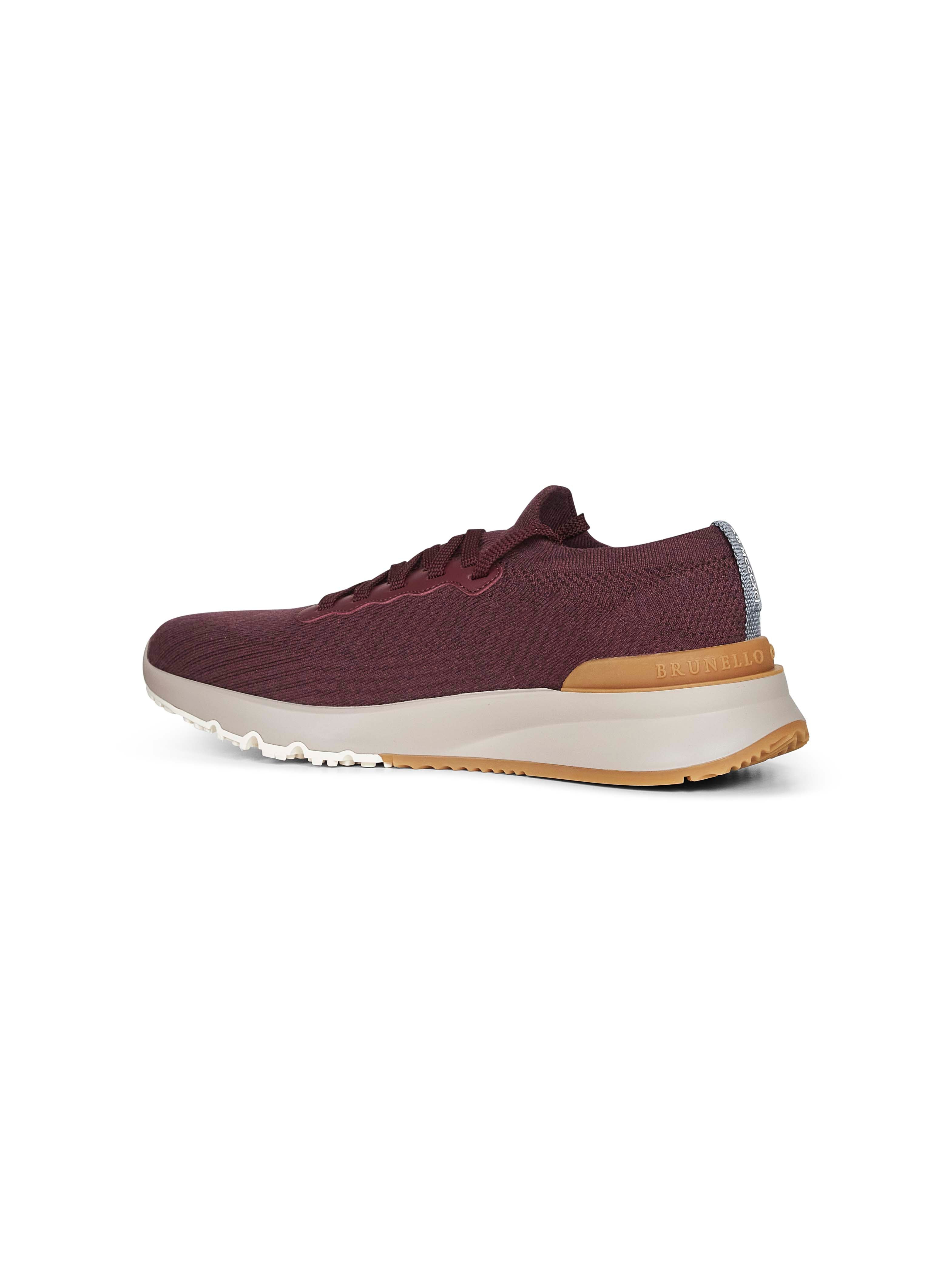 Burgundy knit and leather runners - 3