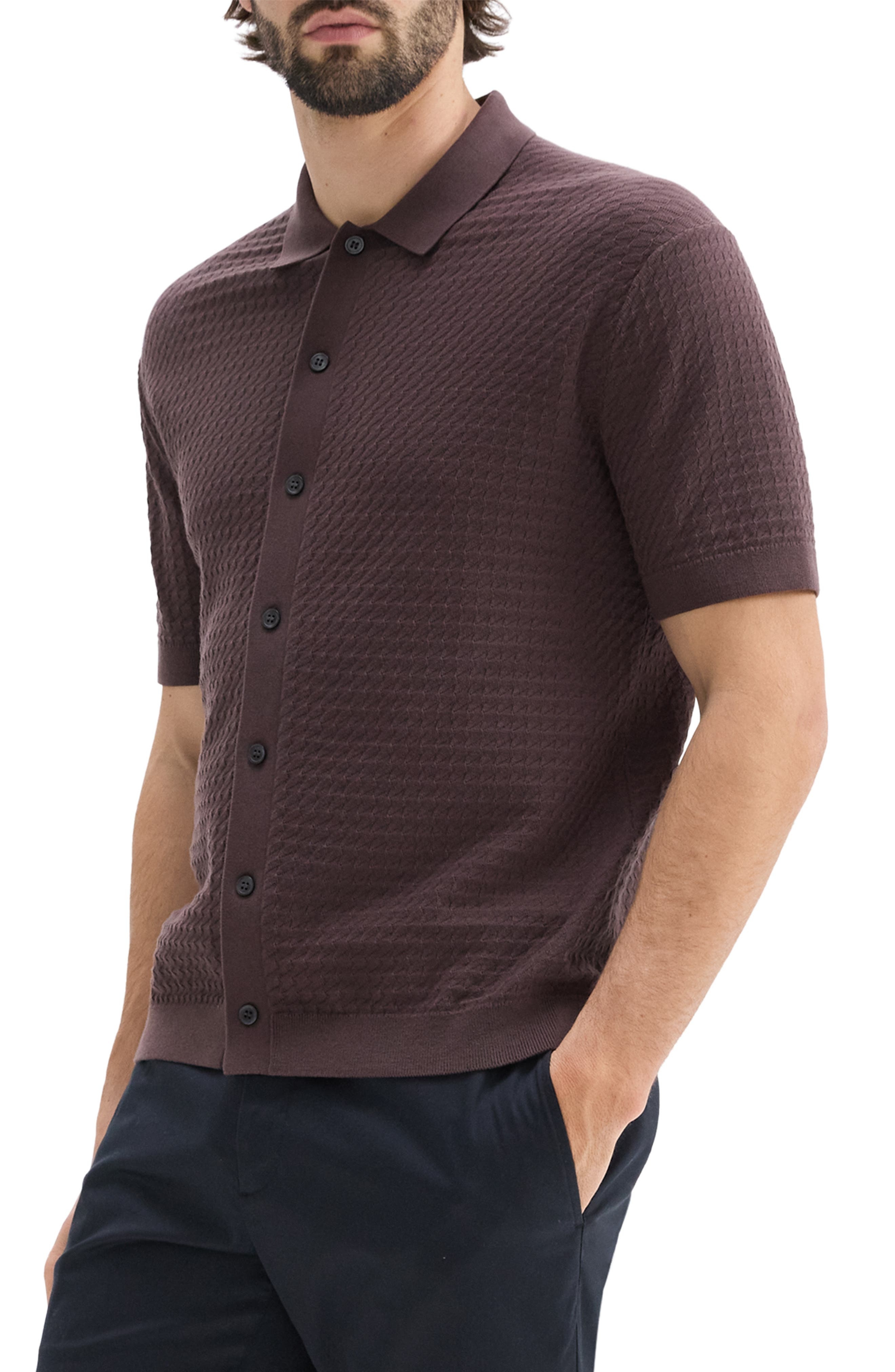 Theory Cairn Short Sleeve Organic Cotton Button-Up Shirt in Dark Mocha at Nordstrom - 4