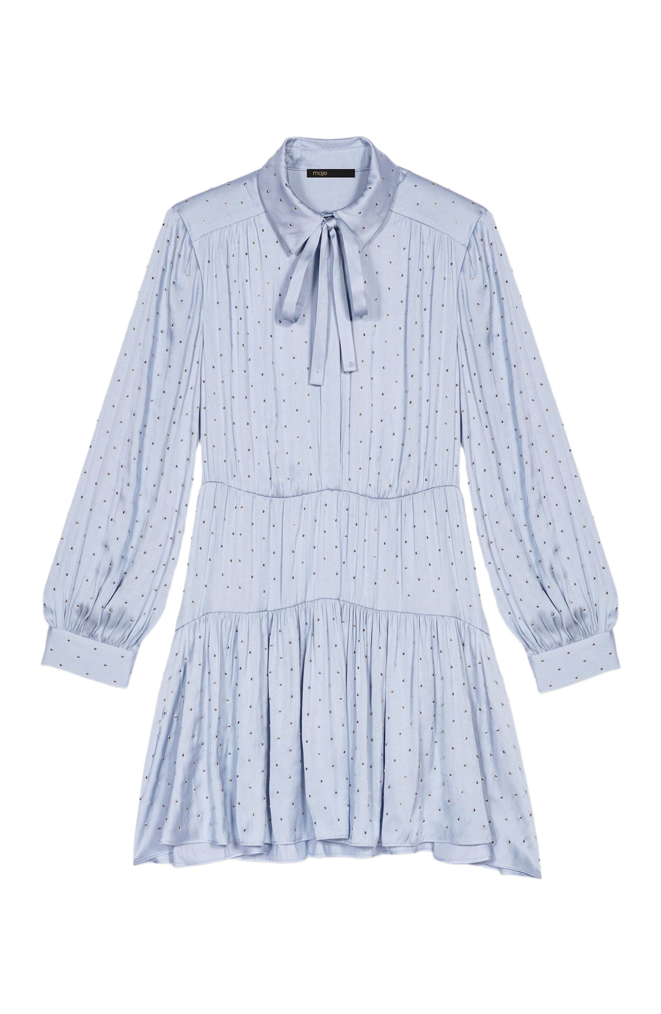 maje Studded flowing shirt dress in Light Blue at Nordstrom - 5