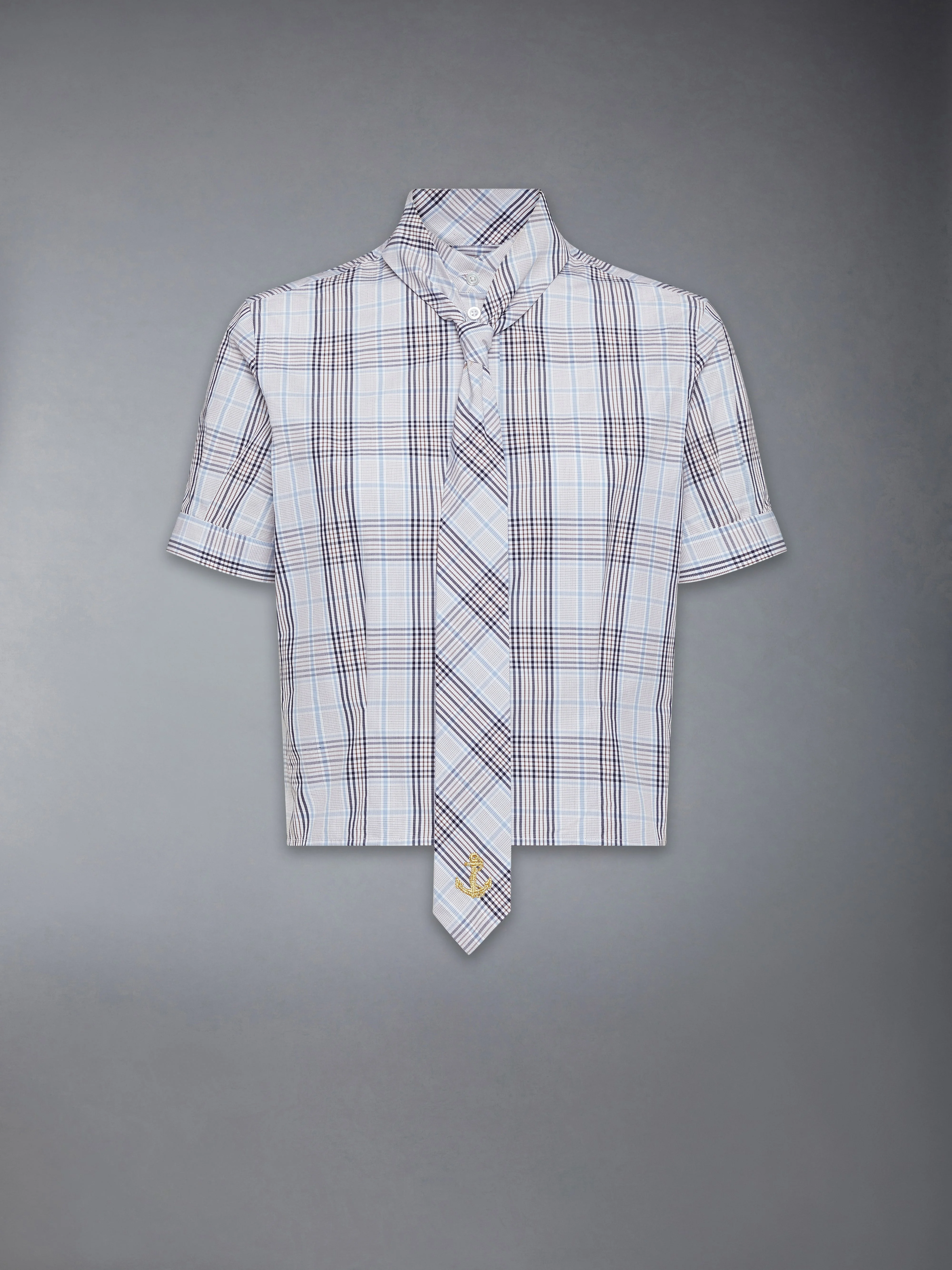 PLAID CHECK POPLIN TIE COLLAR BLOUSE - 1