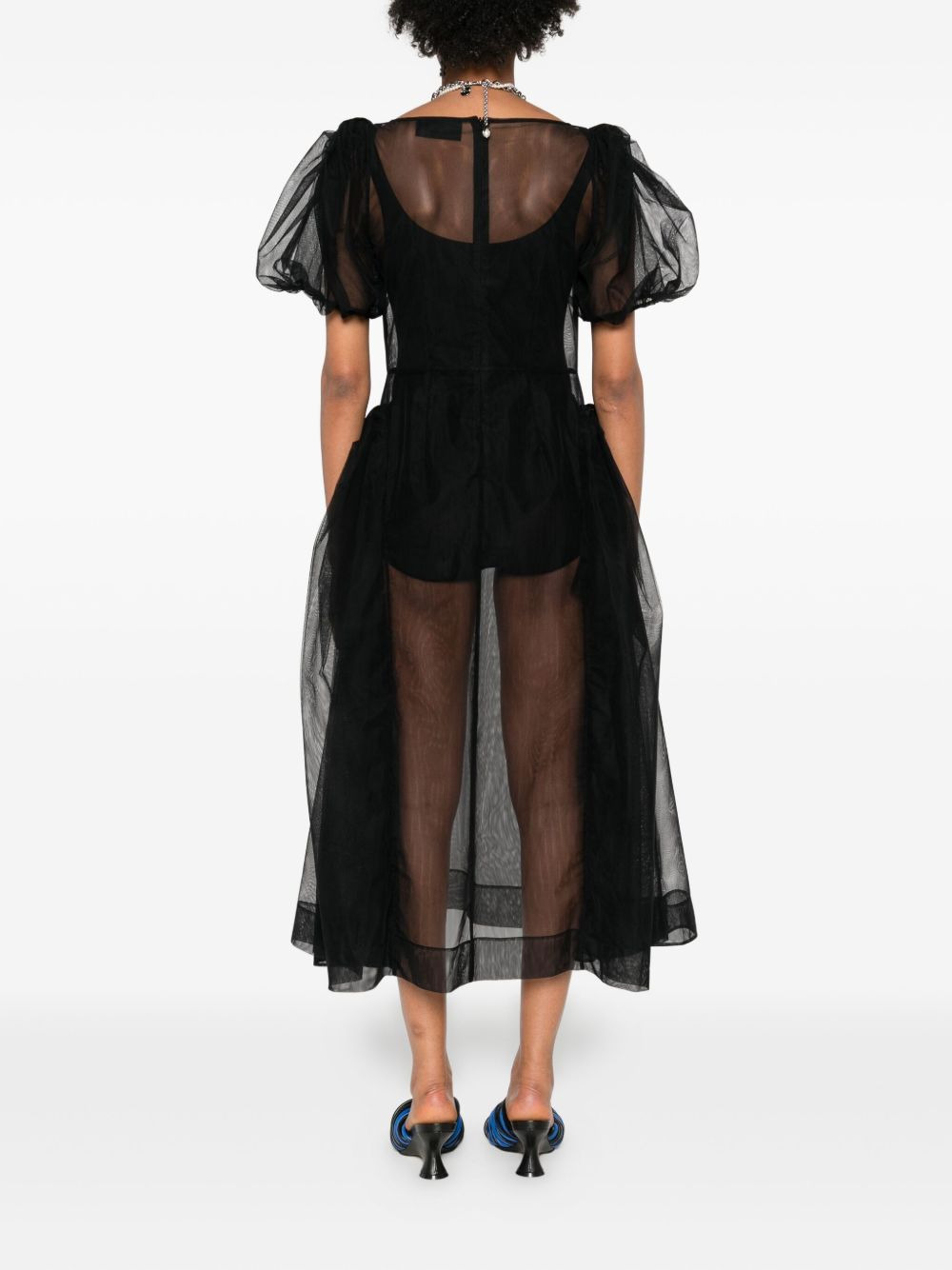 puff-sleeve sheer dress - 4