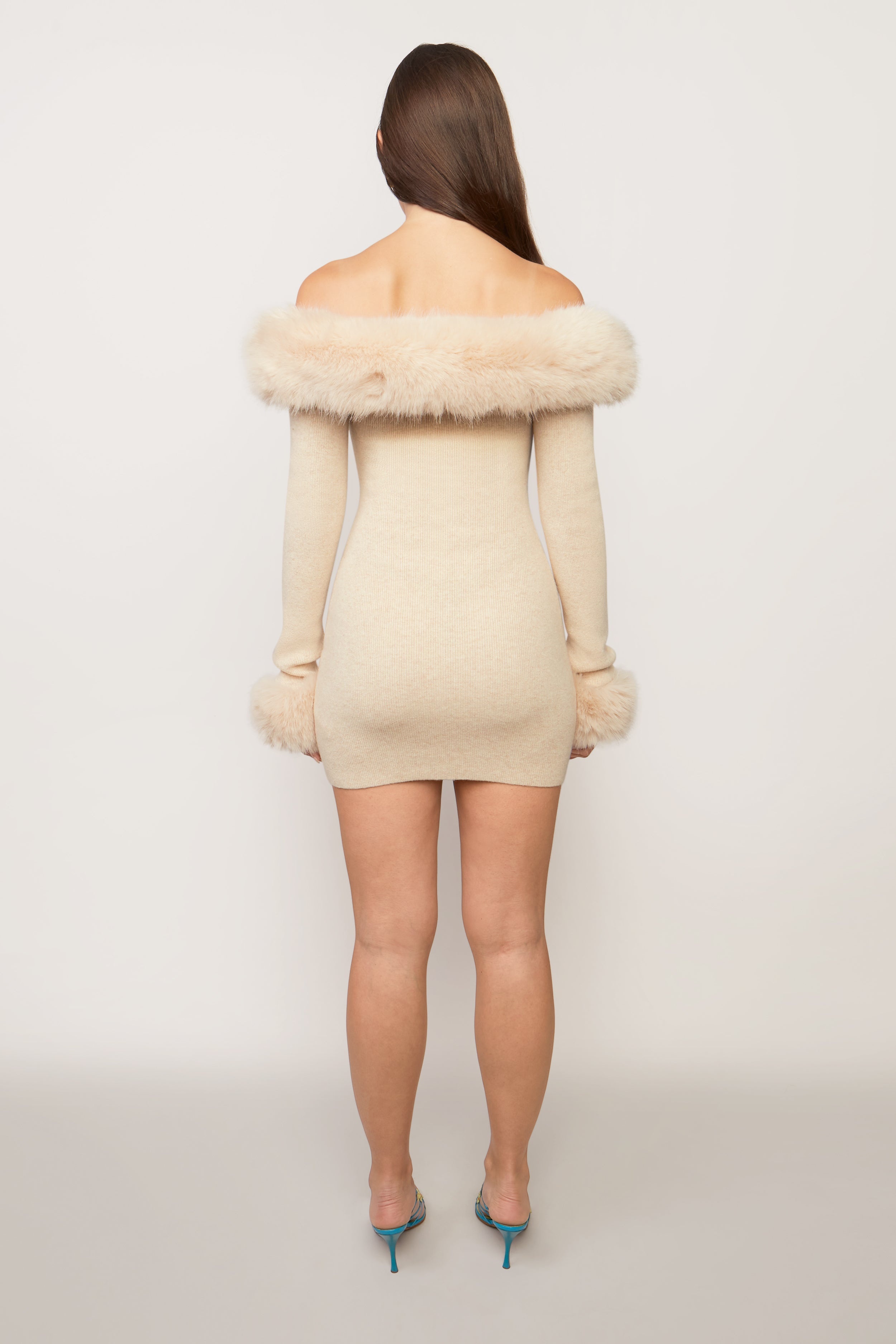 FAUX FUR OFF THE SHOULDER MINI DRESS - 5