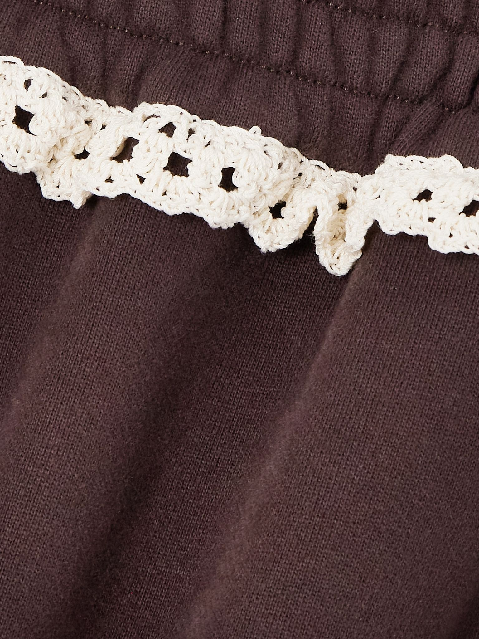 Crochet-trimmed cotton-jersey wide-leg track pants Brown - 5
