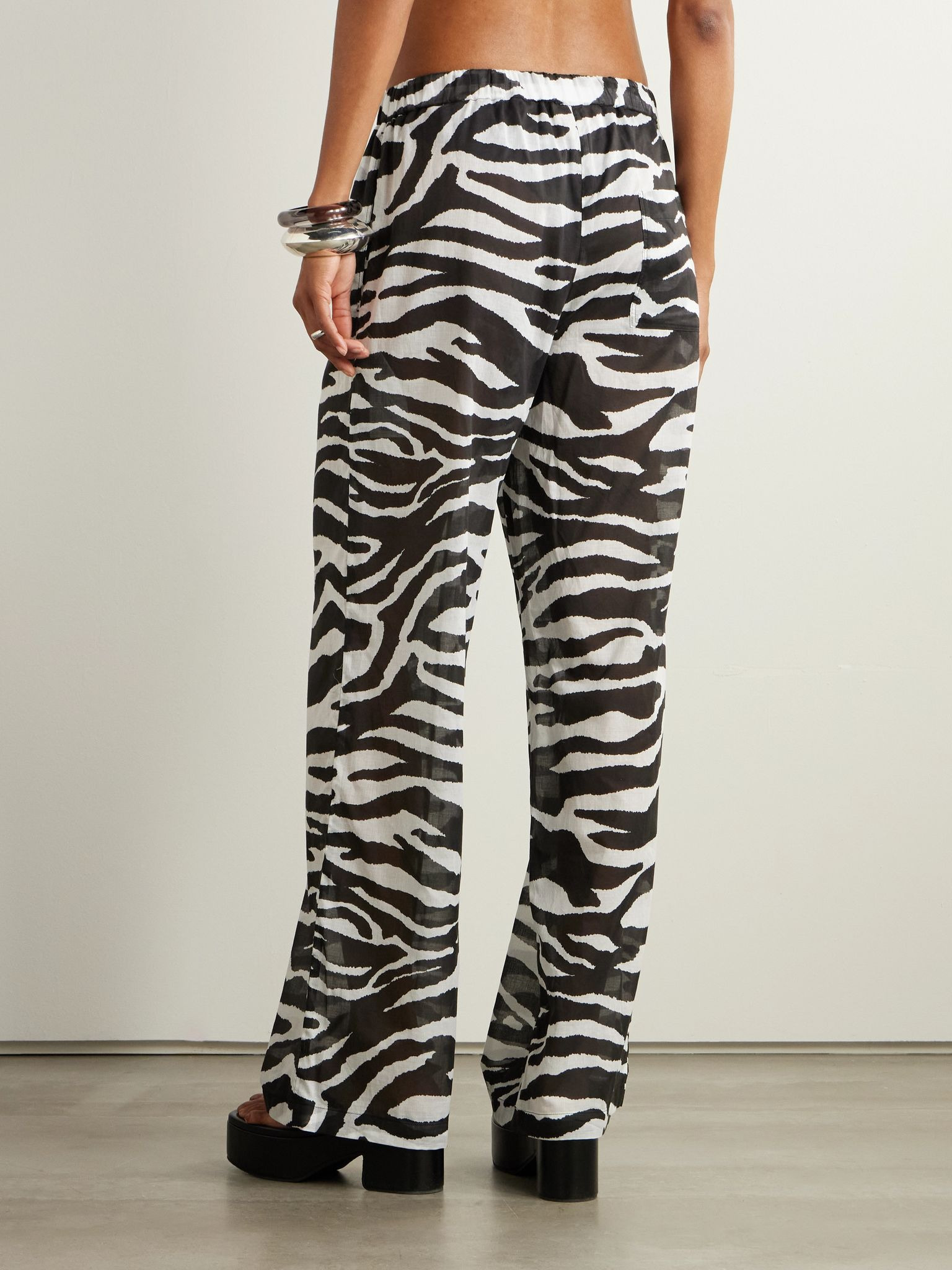 Zebra-print cotton-voile wide-leg pants Zebra print - 3
