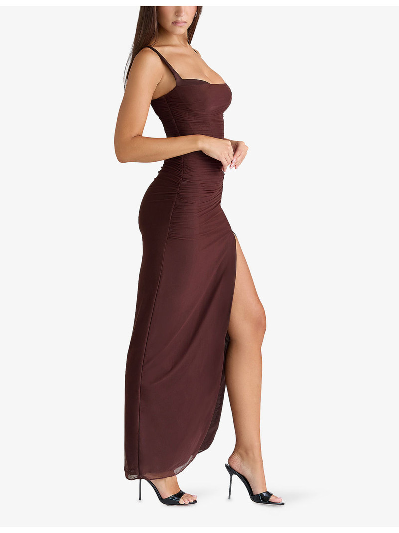 Lini Corset-Bodice Stretch-Mesh Maxi Dress 3
